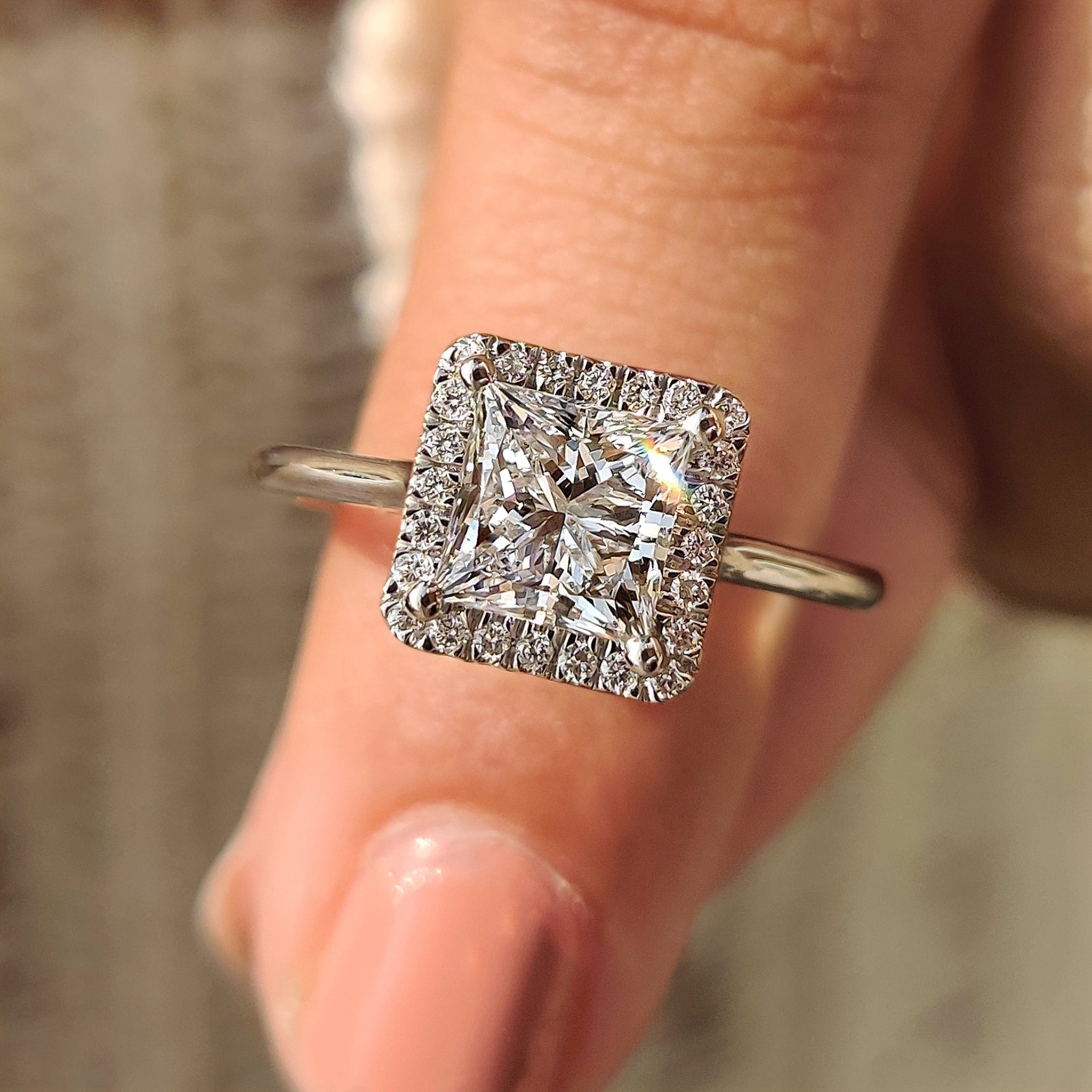 Halo Diamond Engagement Ring with Prong Setting Sparkle