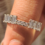 Half Eternity Emerald and Round Diamond Stackable Wedding Band