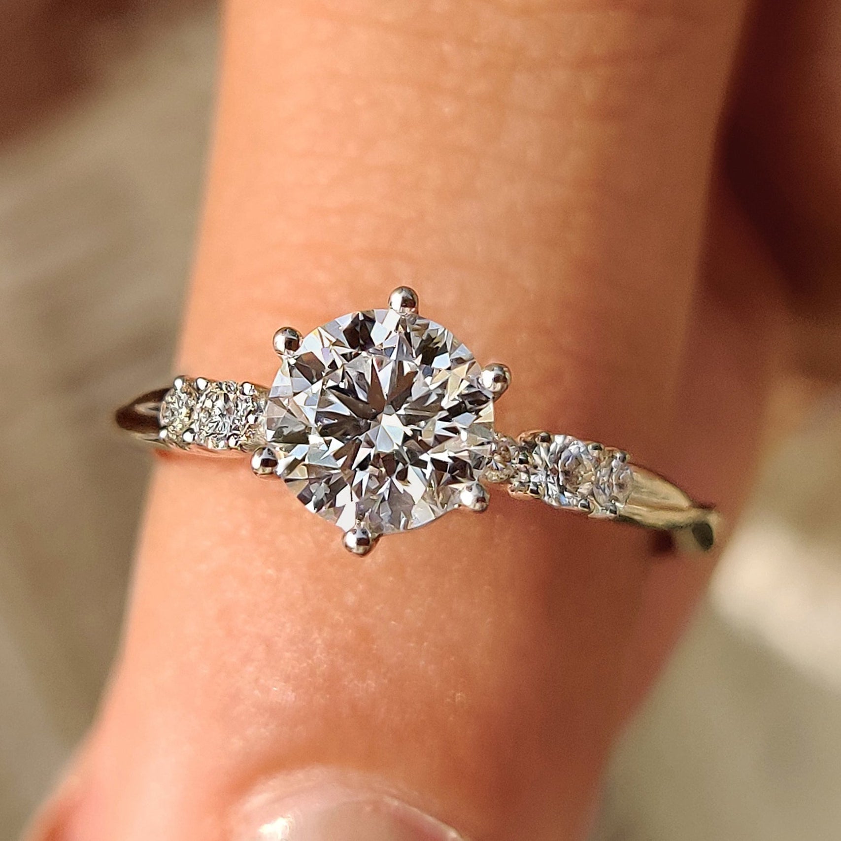 Seven Stone White Gold Round Diamond Engagement Ring