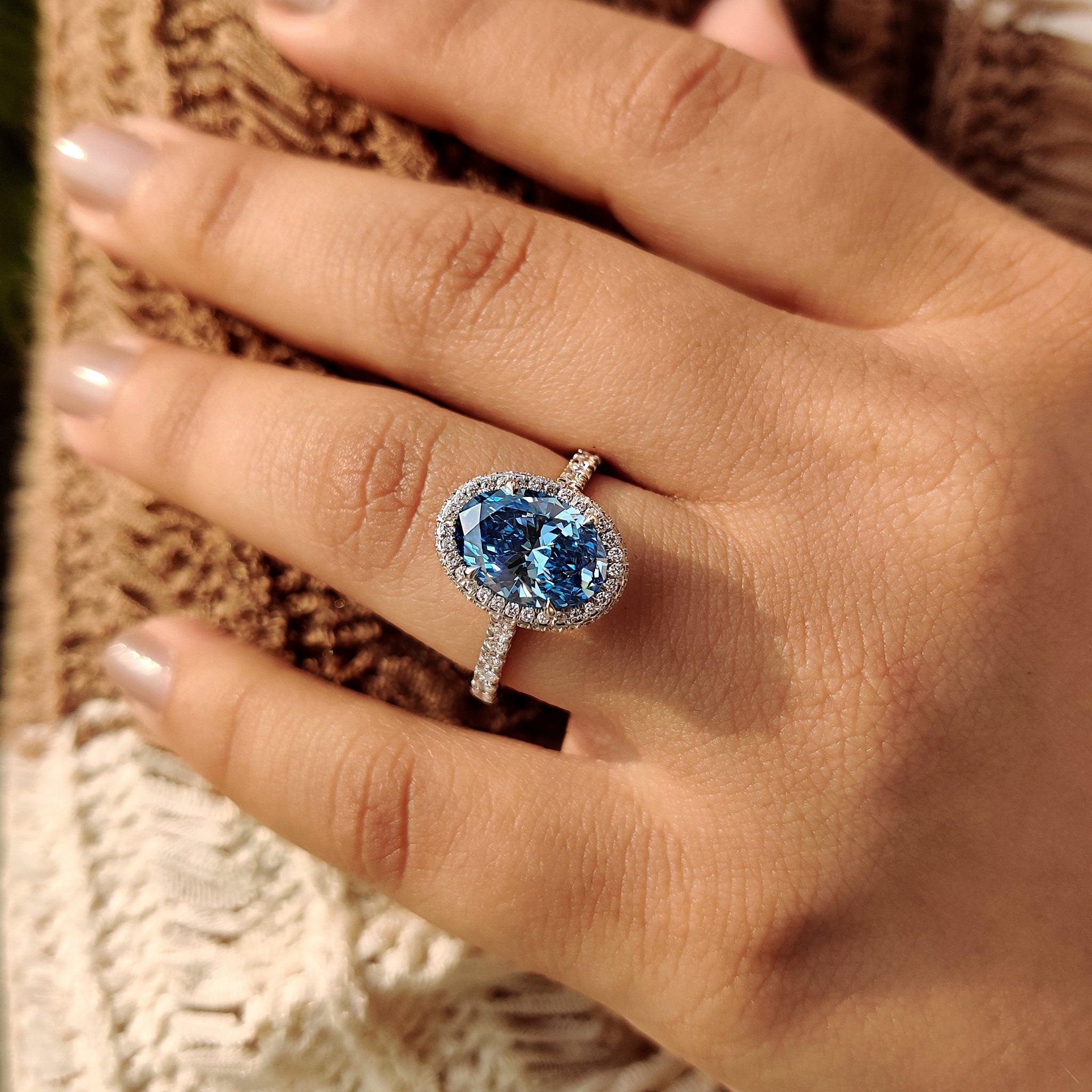 Oval Cut Blue Diamond Engagement Ring