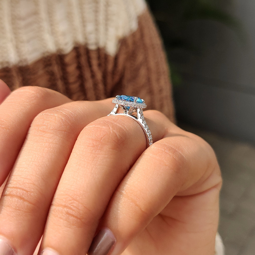 Oval Cut Blue Diamond Engagement Ring