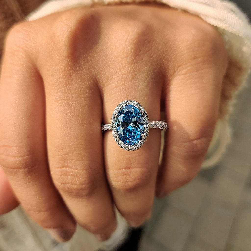 Oval Cut Blue Diamond Engagement Ring