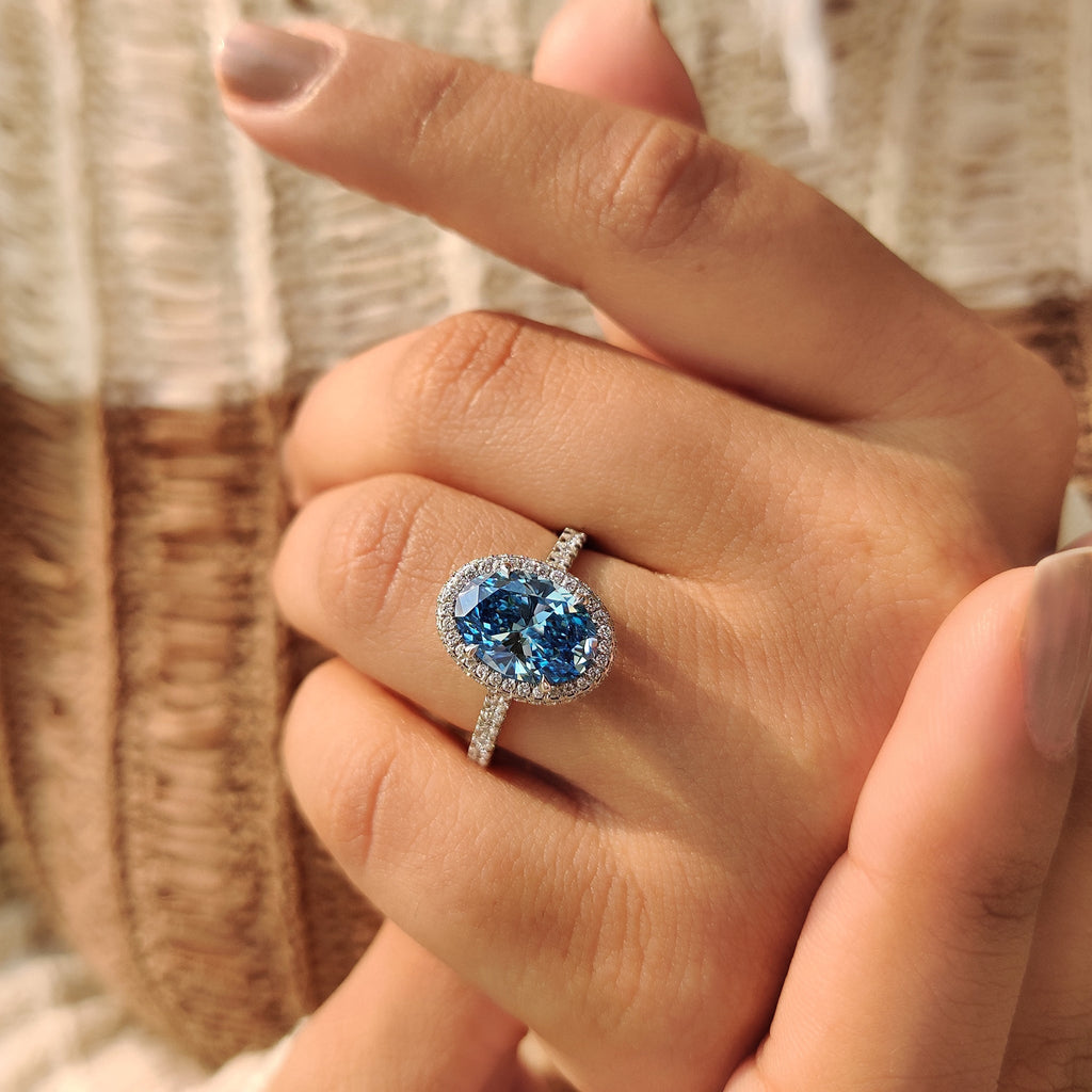 Oval Cut Blue Diamond Engagement Ring