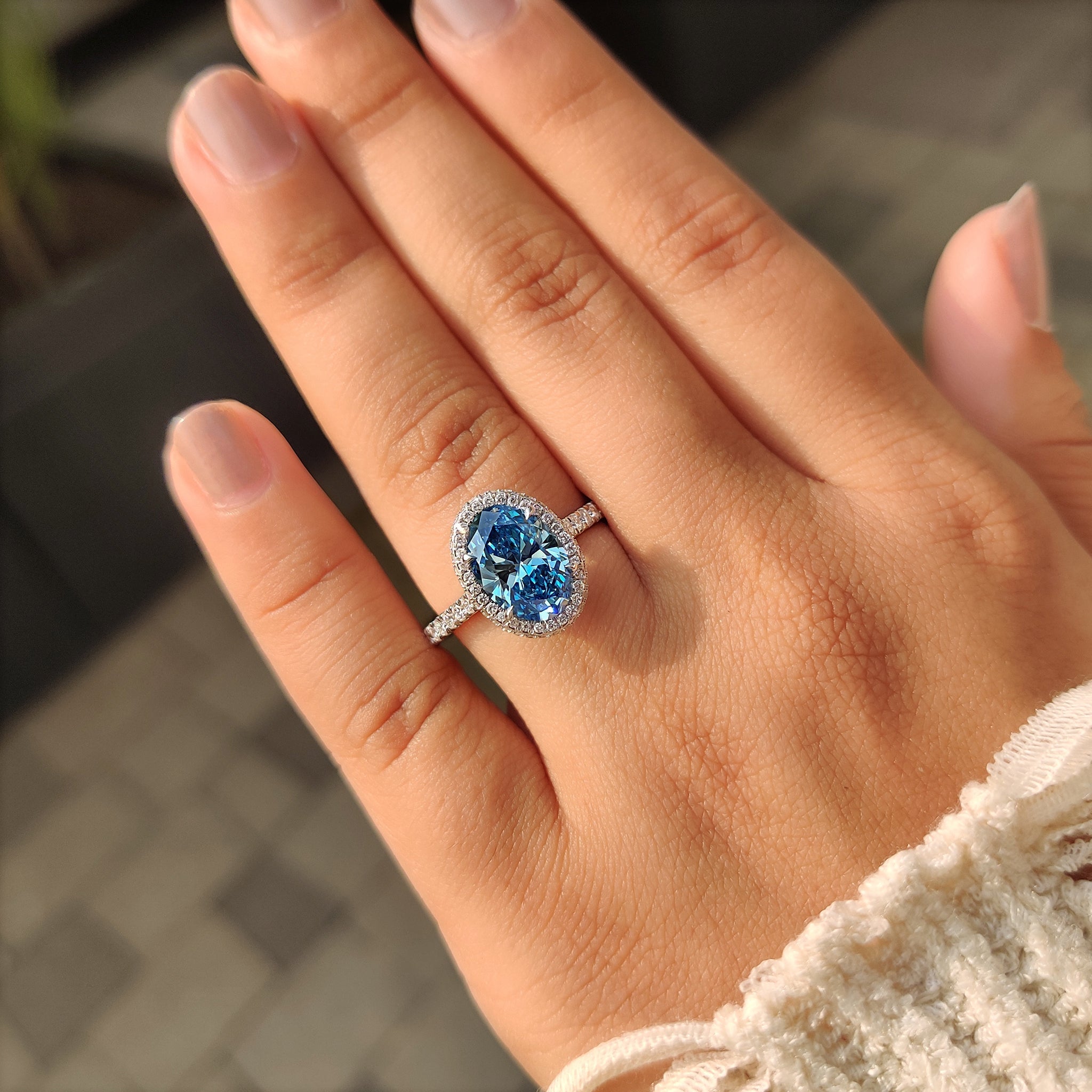 Oval Cut Blue Diamond Engagement Ring