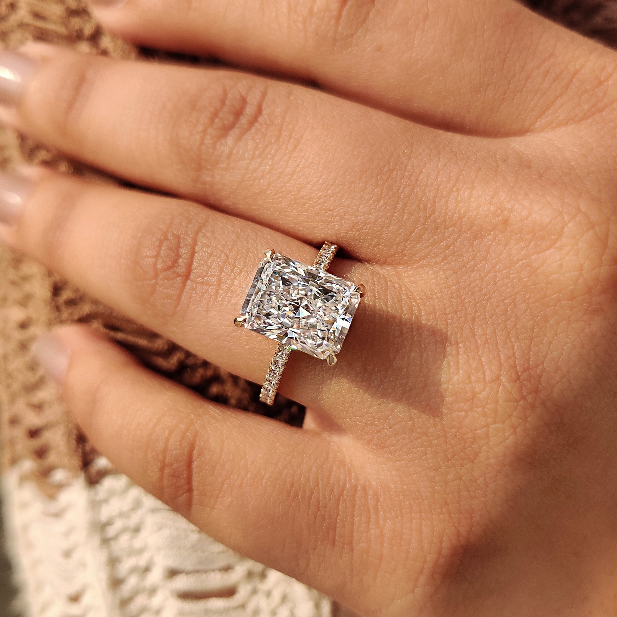 Hidden Halo Radiant Engagement Ring in Pave Setting Secondary image