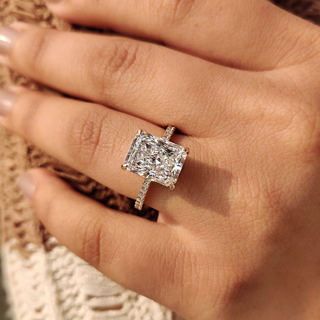 Hidden Halo Radiant Engagement Ring in Pave Setting