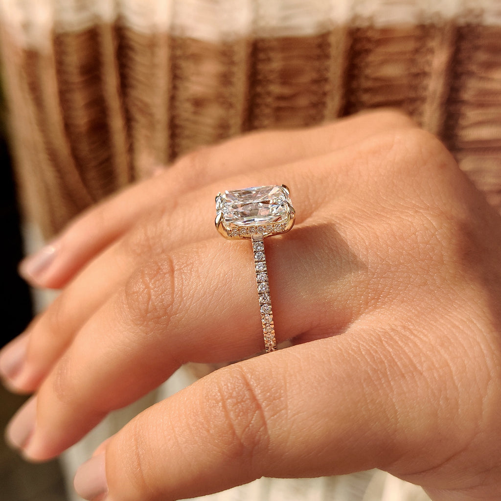 Hidden Halo Radiant Engagement Ring in Pave Setting