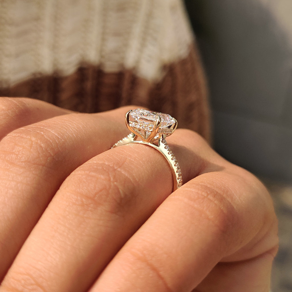 Hidden Halo Radiant Engagement Ring in Pave Setting