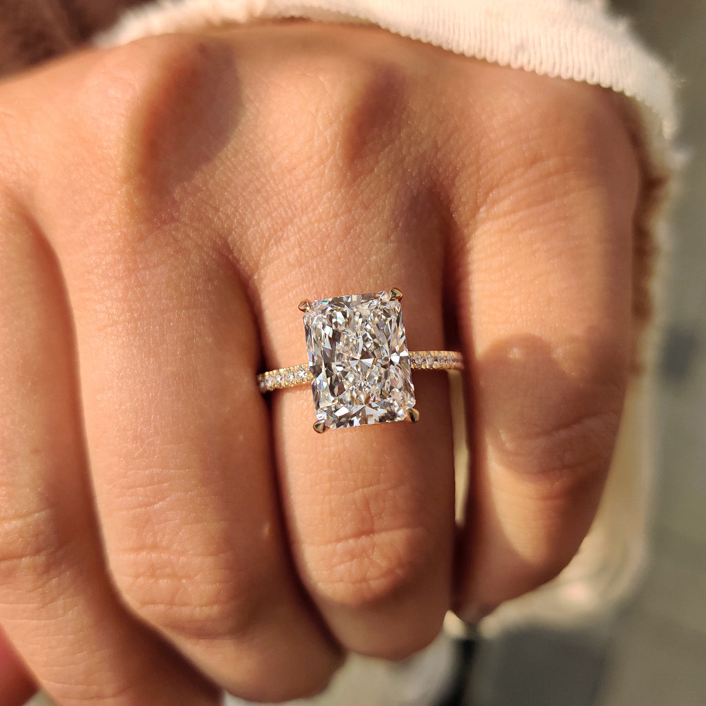 Hidden Halo Radiant Engagement Ring in Pave Setting