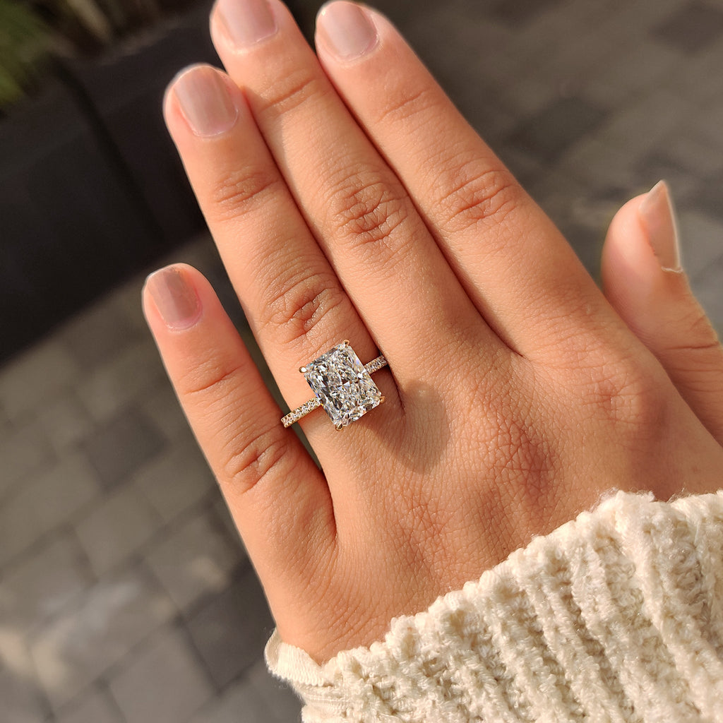 Hidden Halo Radiant Engagement Ring in Pave Setting