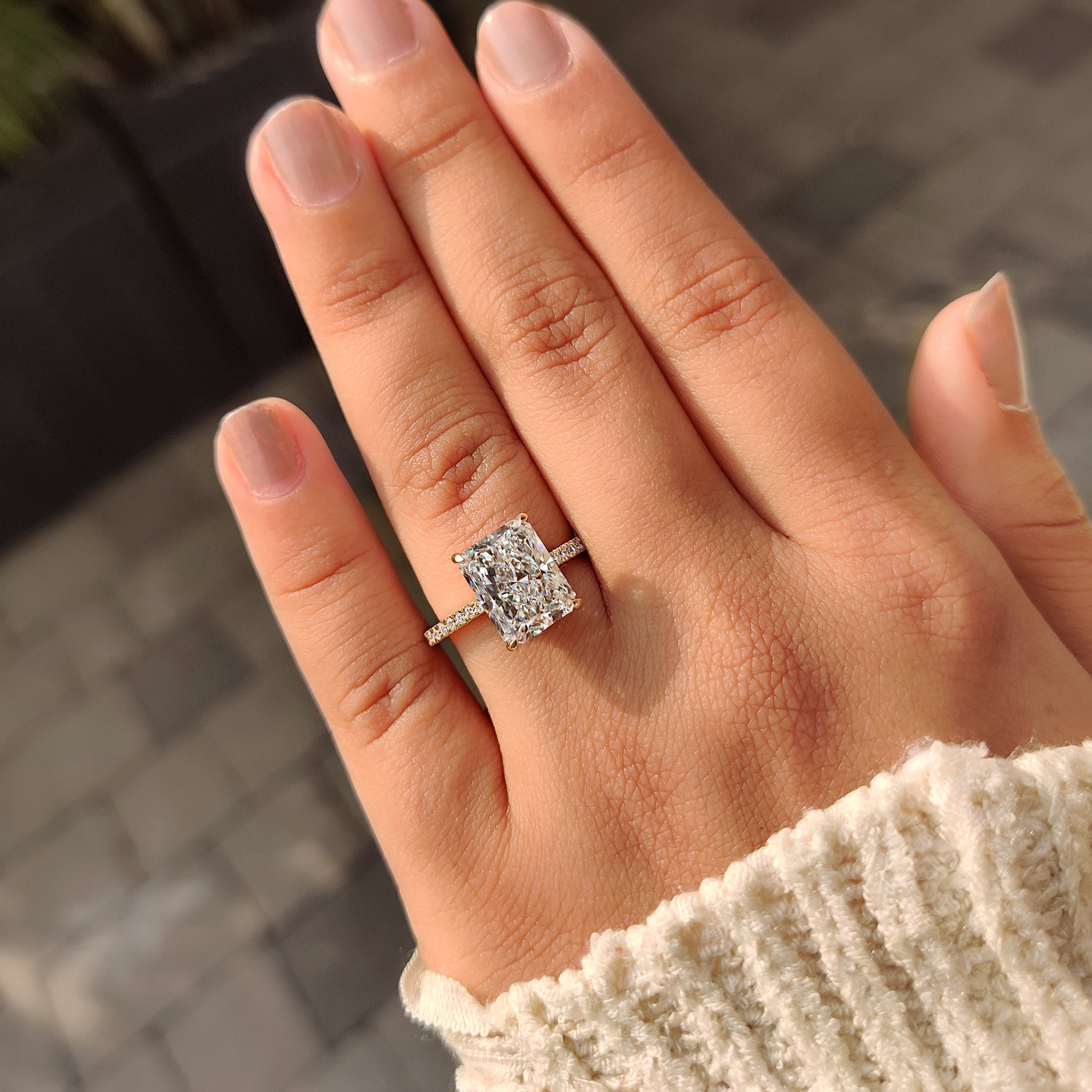 Hidden Halo Radiant Engagement Ring in Pave Setting
