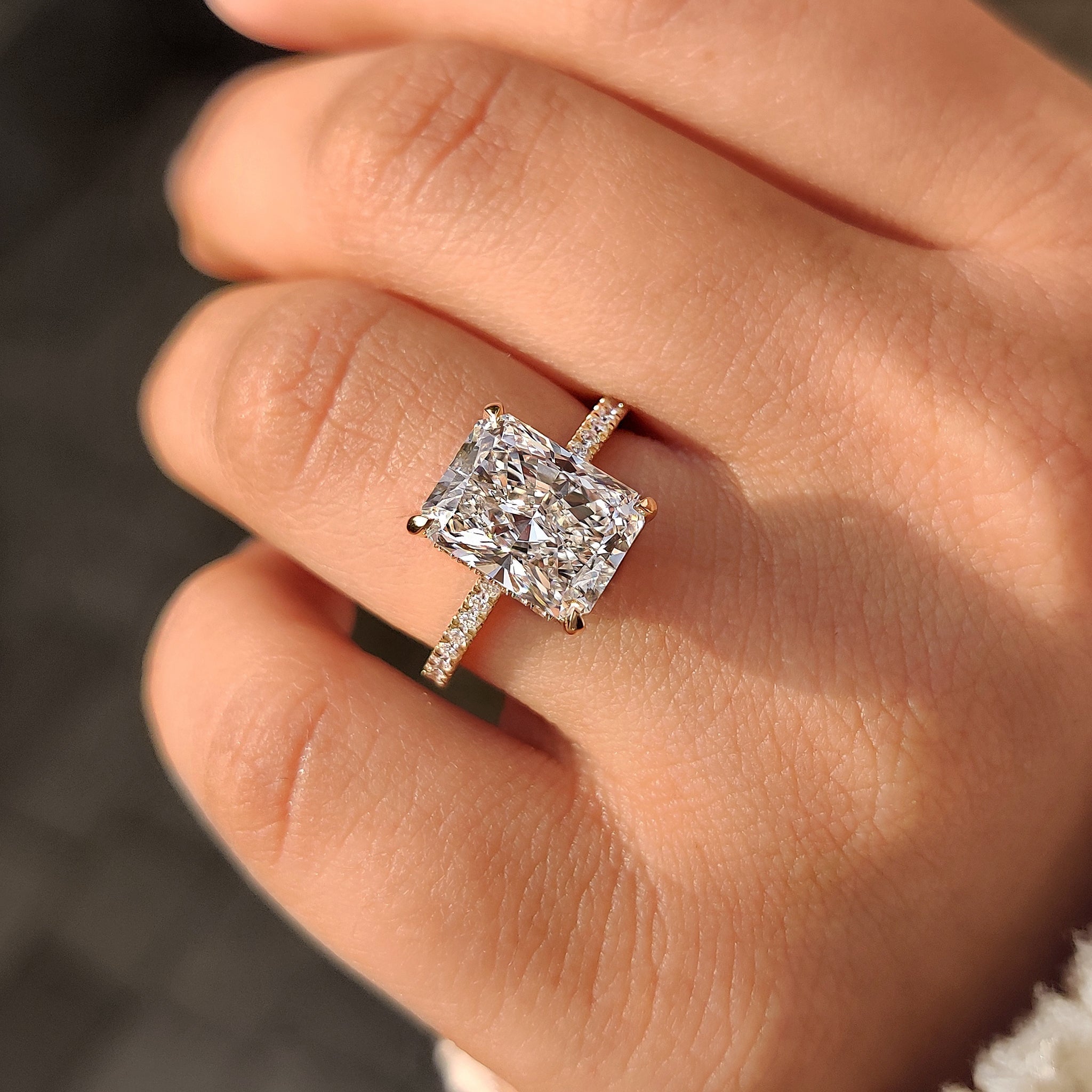 Hidden Halo Radiant Engagement Ring in Pave Setting