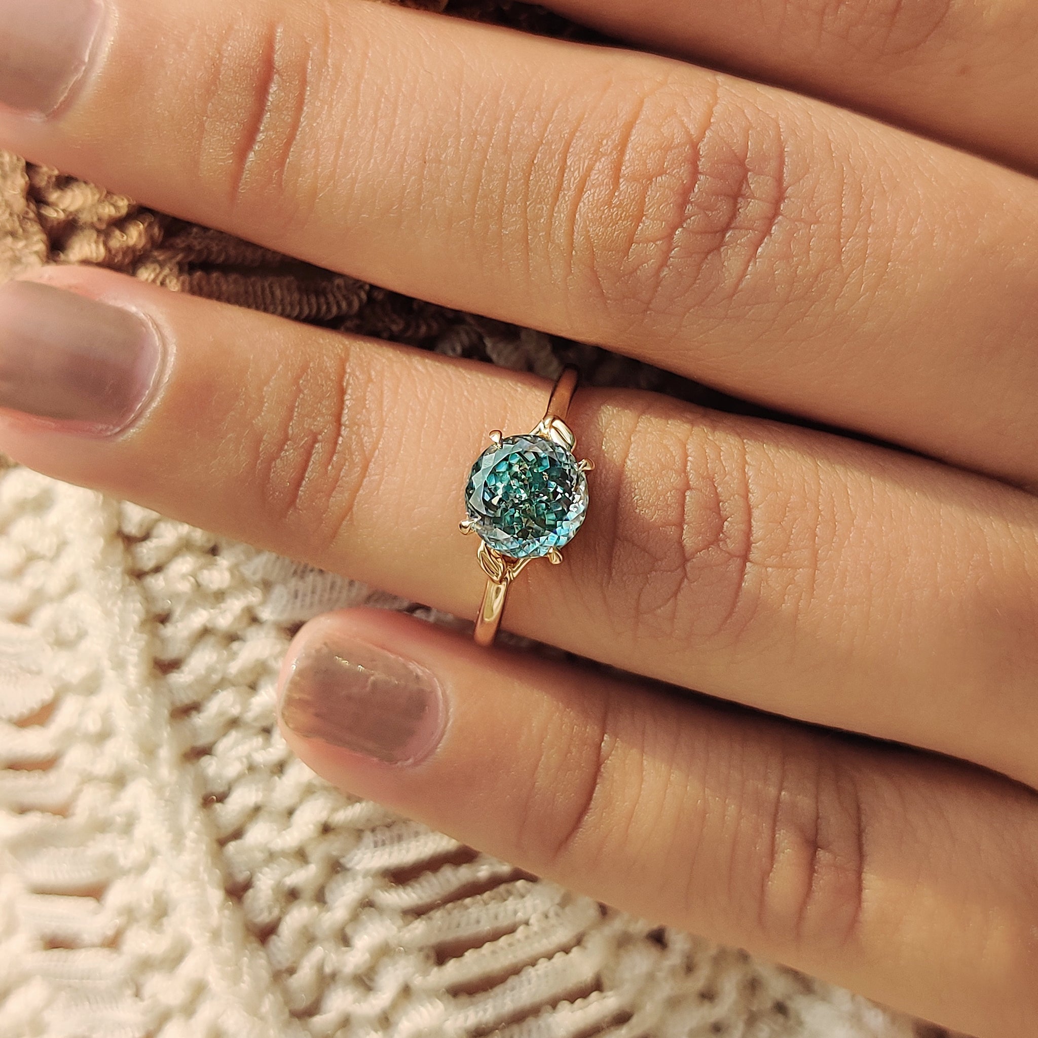 Cyan Blue Portuguese Cut Moissanite Ring Secondary image