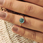 Cyan Blue Portuguese Cut Moissanite Ring