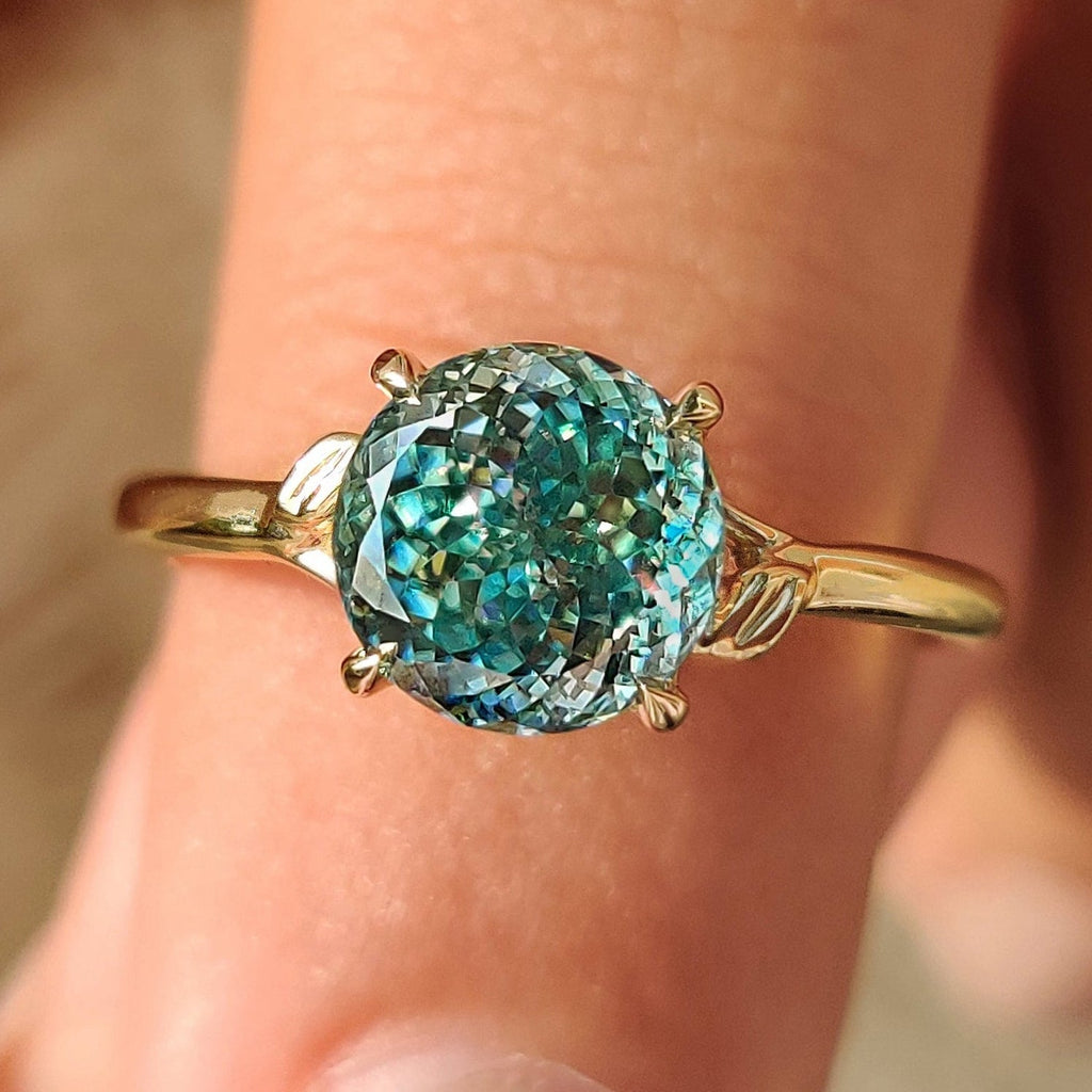 Cyan Blue Portuguese Cut Moissanite Ring