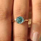 Cyan Blue Portuguese Cut Moissanite Ring