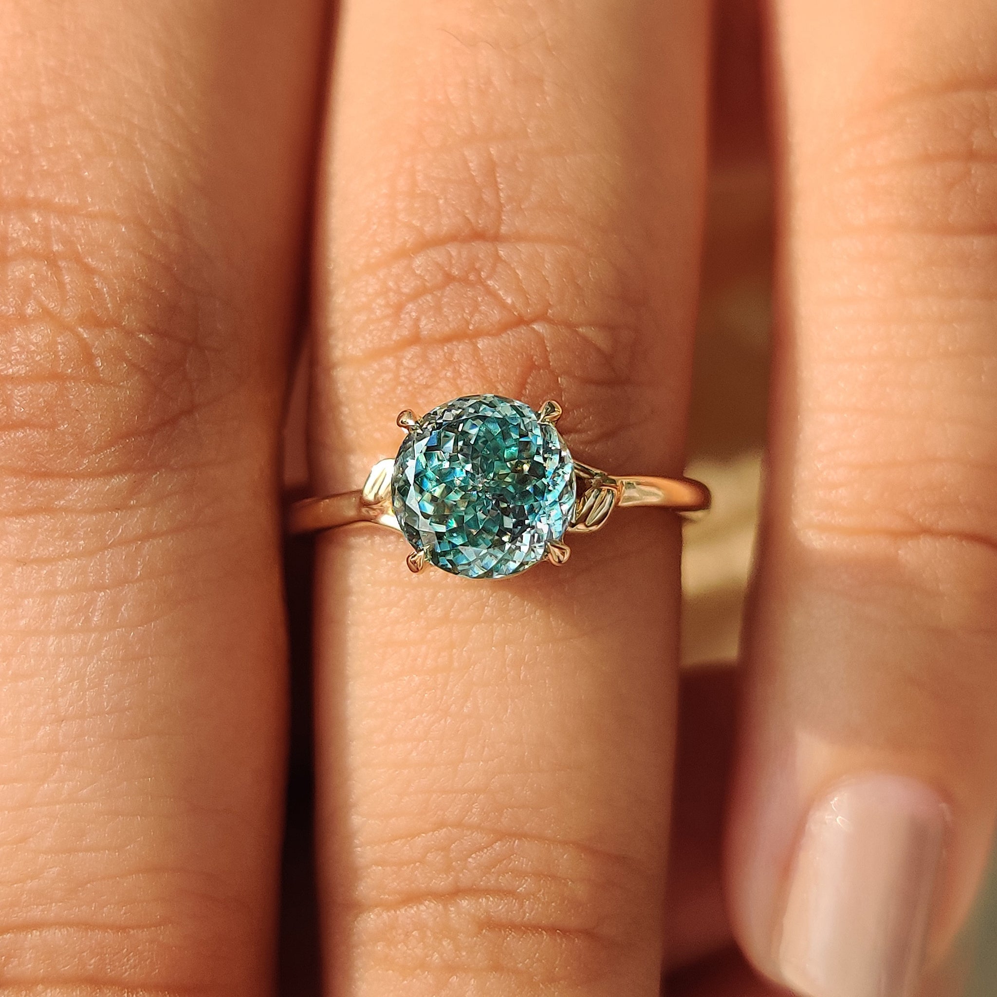 Cyan Blue Portuguese Cut Moissanite Ring