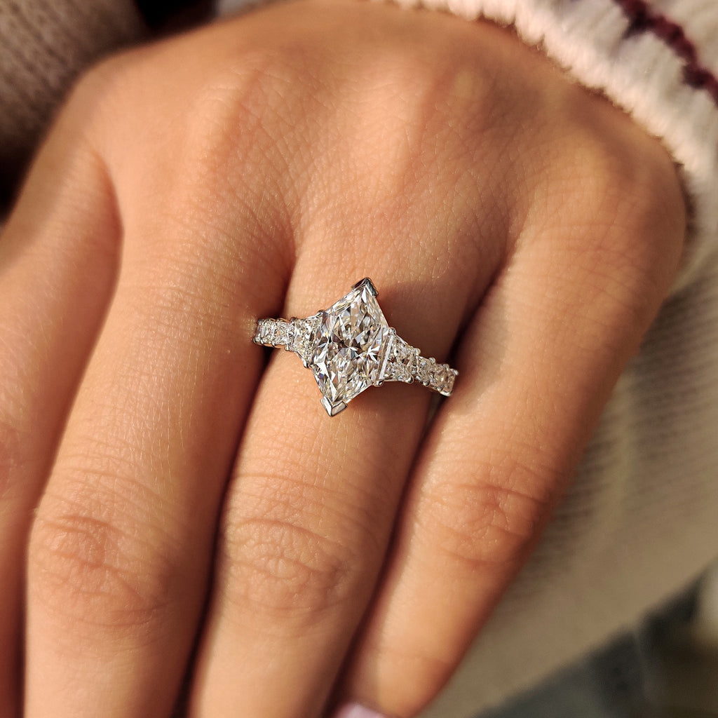 Dutch Marquise Ring With Trapezoid and Princess Side Stone