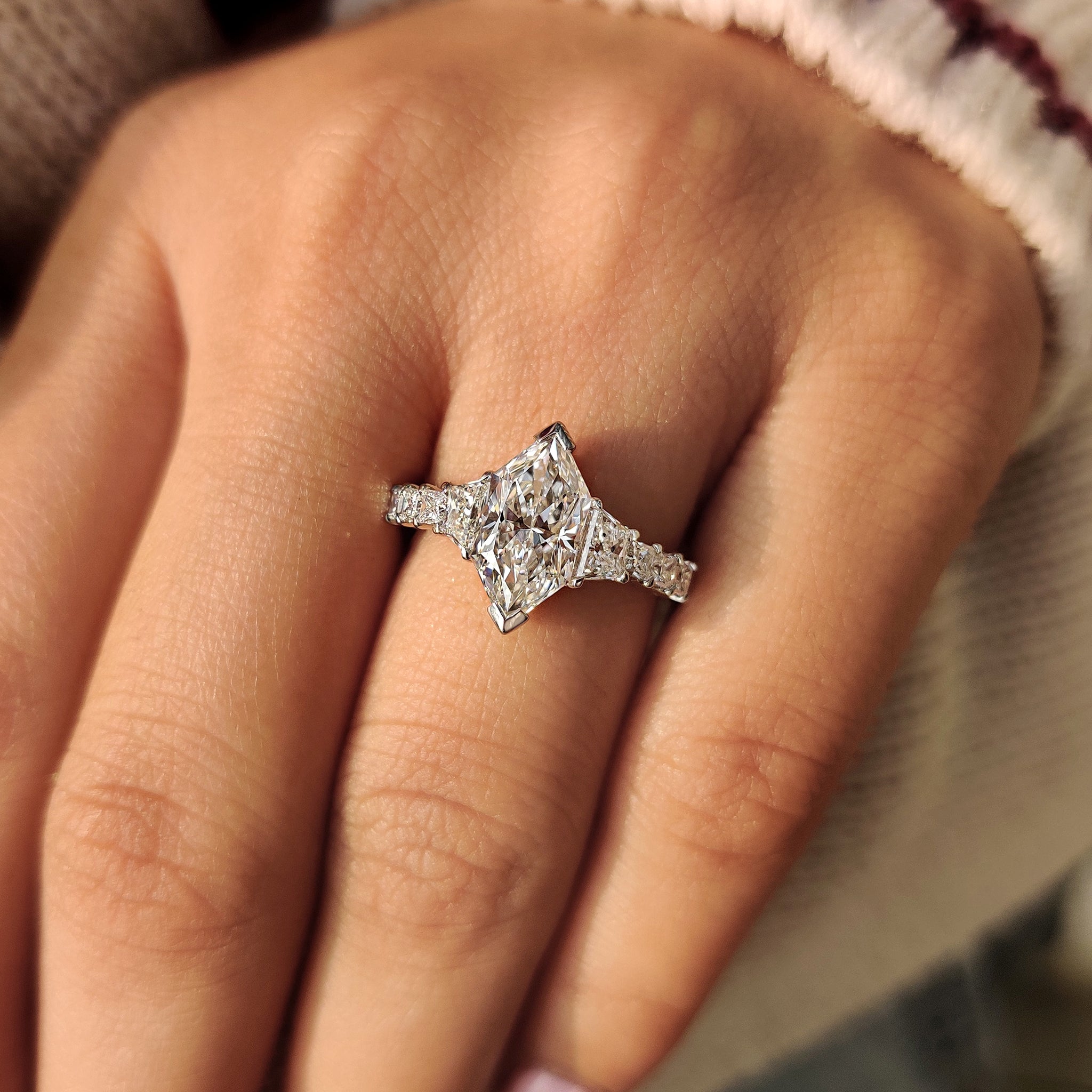 Dutch Marquise Ring With Trapezoid and Princess Side Stone