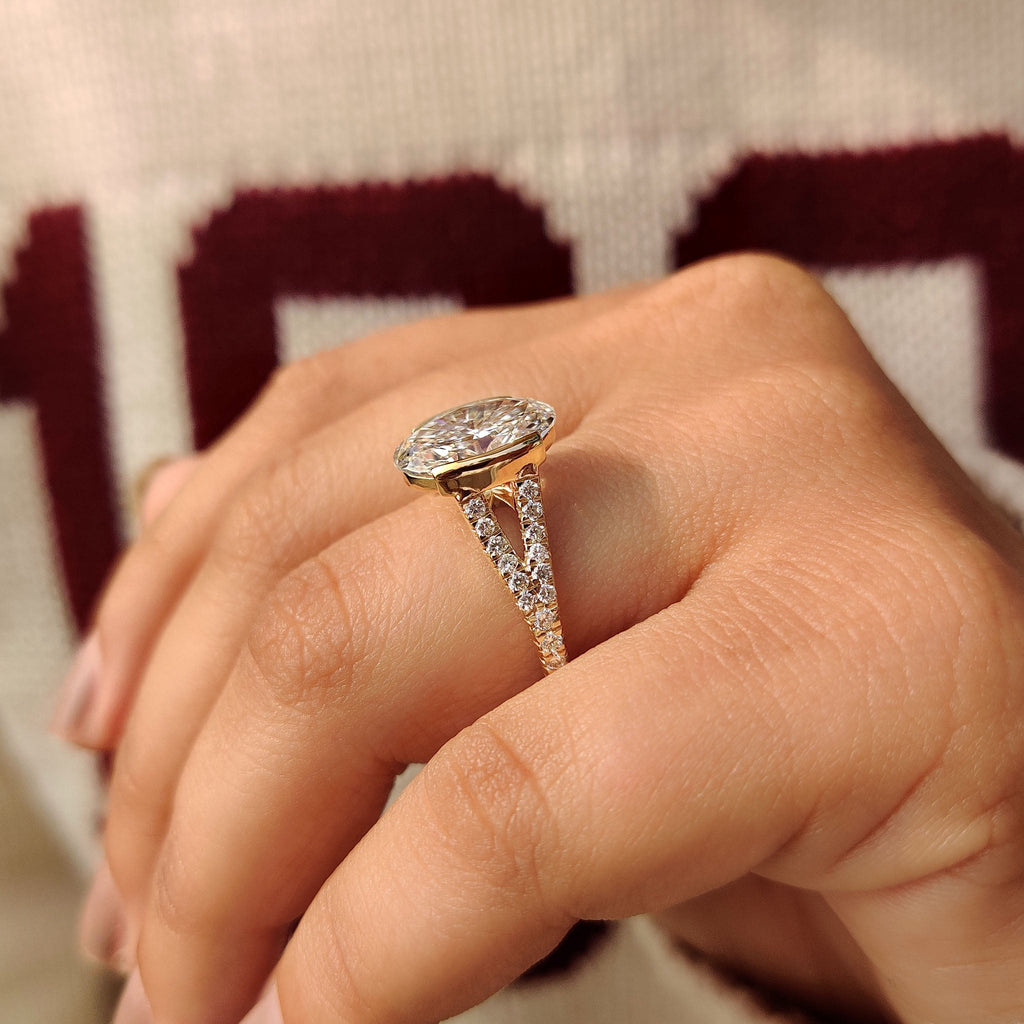 Oval Shaped Diamond Ring With Split Shank Band