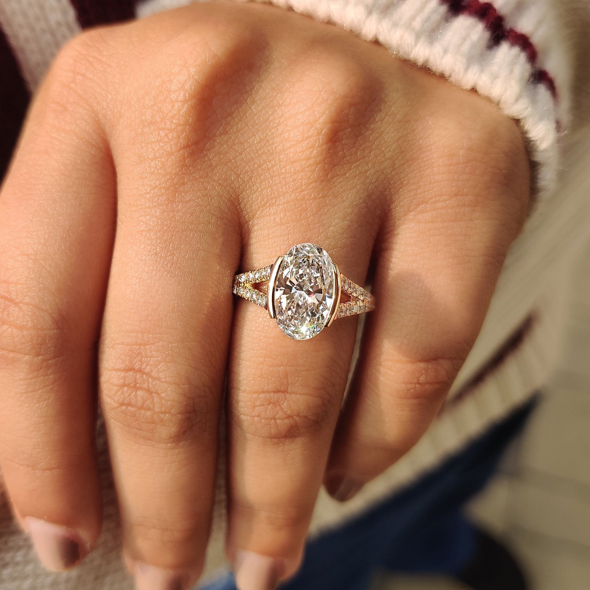 Oval Shaped Diamond Ring With Split Shank Band
