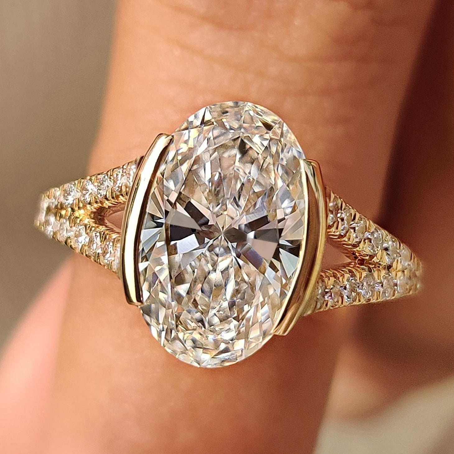 Oval Shaped Diamond Ring With Split Shank Band