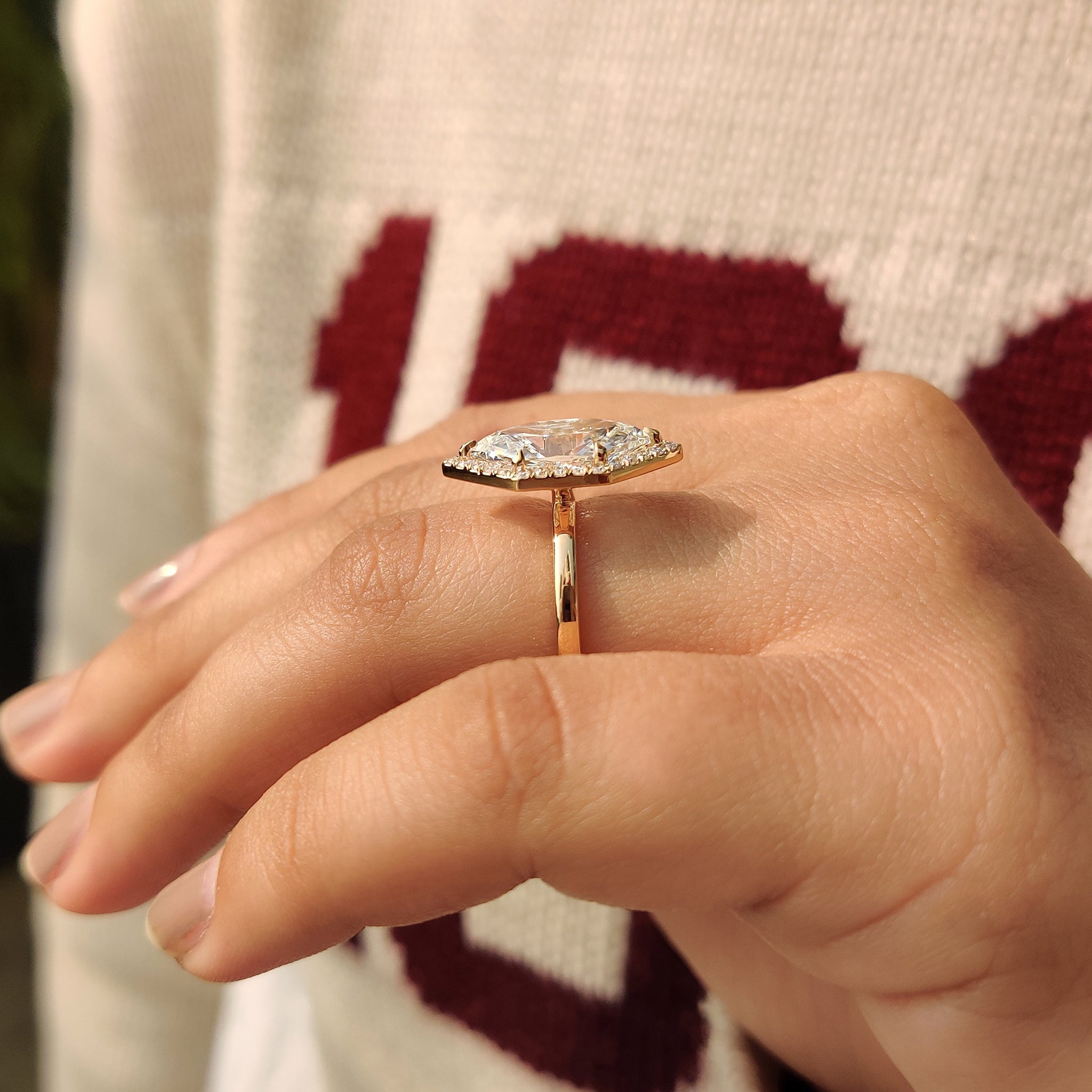 Dutch Marquise Diamond Ring In Halo Setting