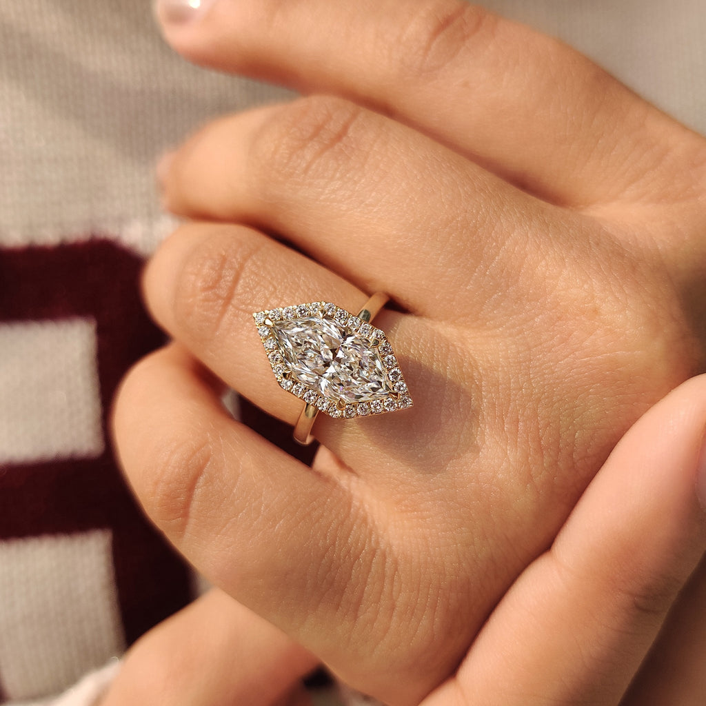 Dutch Marquise Diamond Ring In Halo Setting