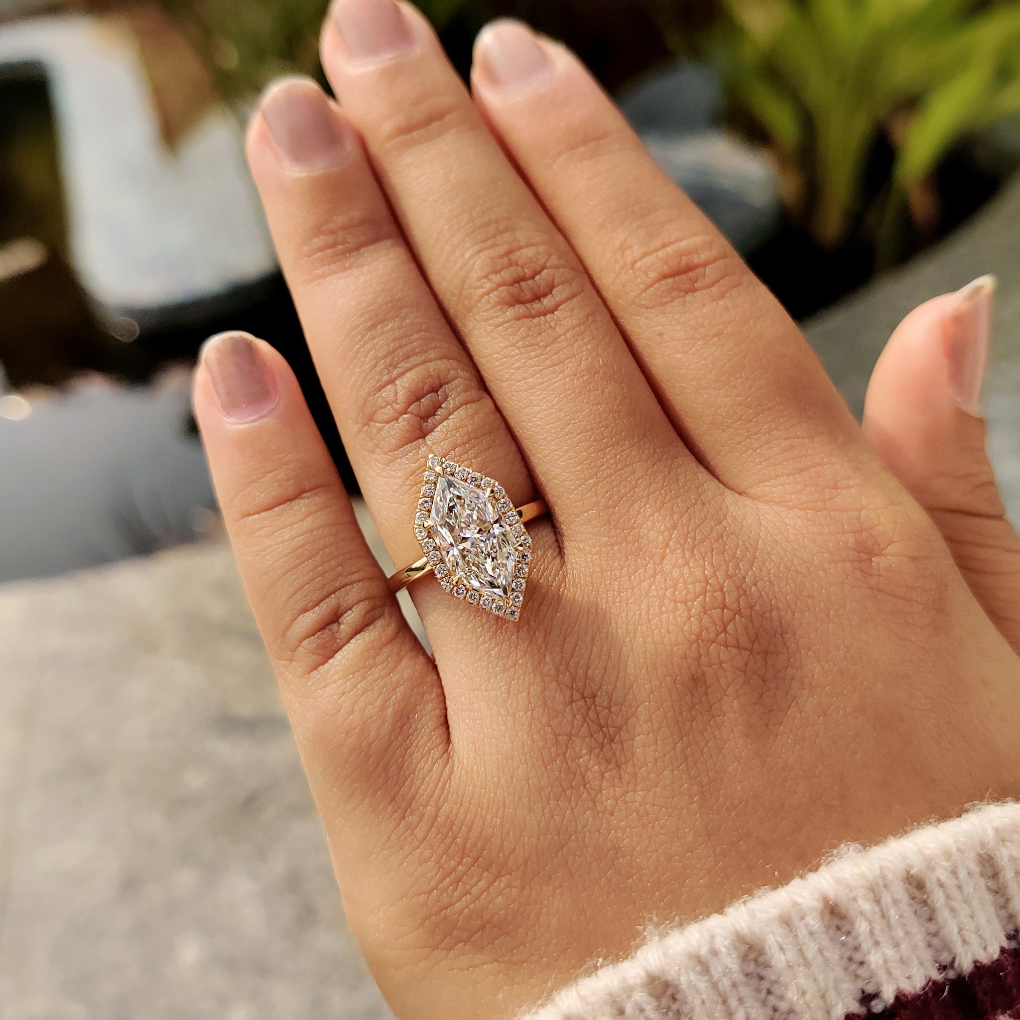 Dutch Marquise Diamond Ring In Halo Setting