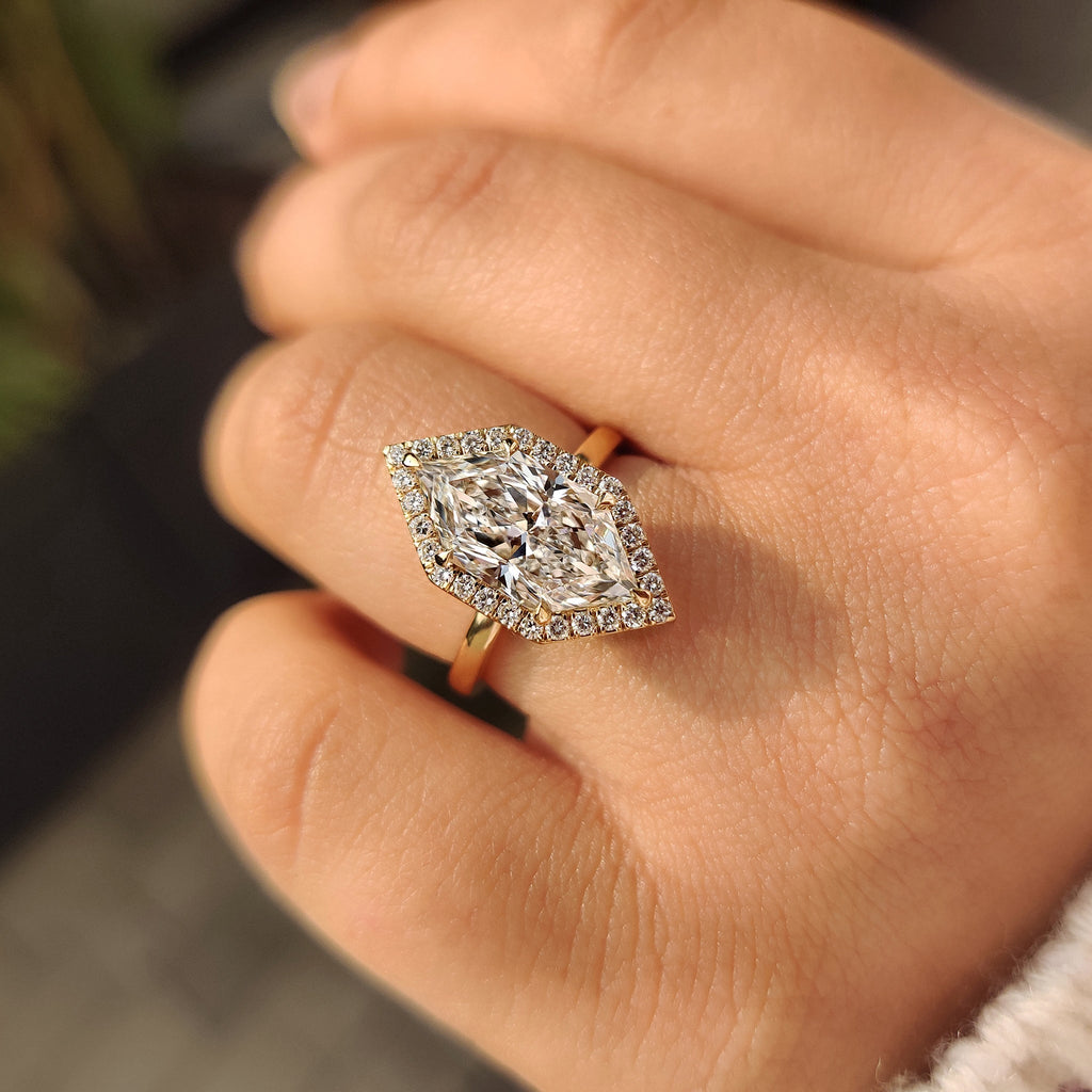 Dutch Marquise Diamond Ring In Halo Setting