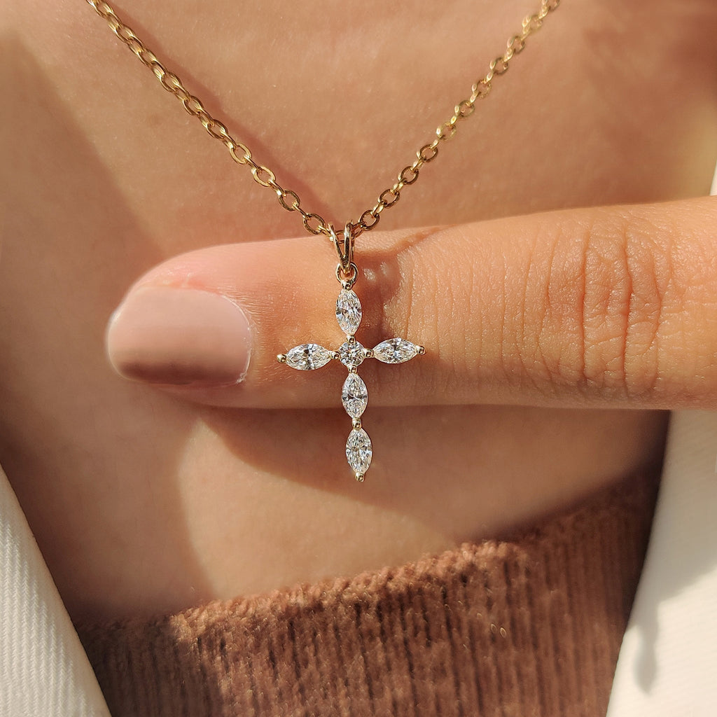 Cross Marquise Diamond Pendant with round in Bunny Ear