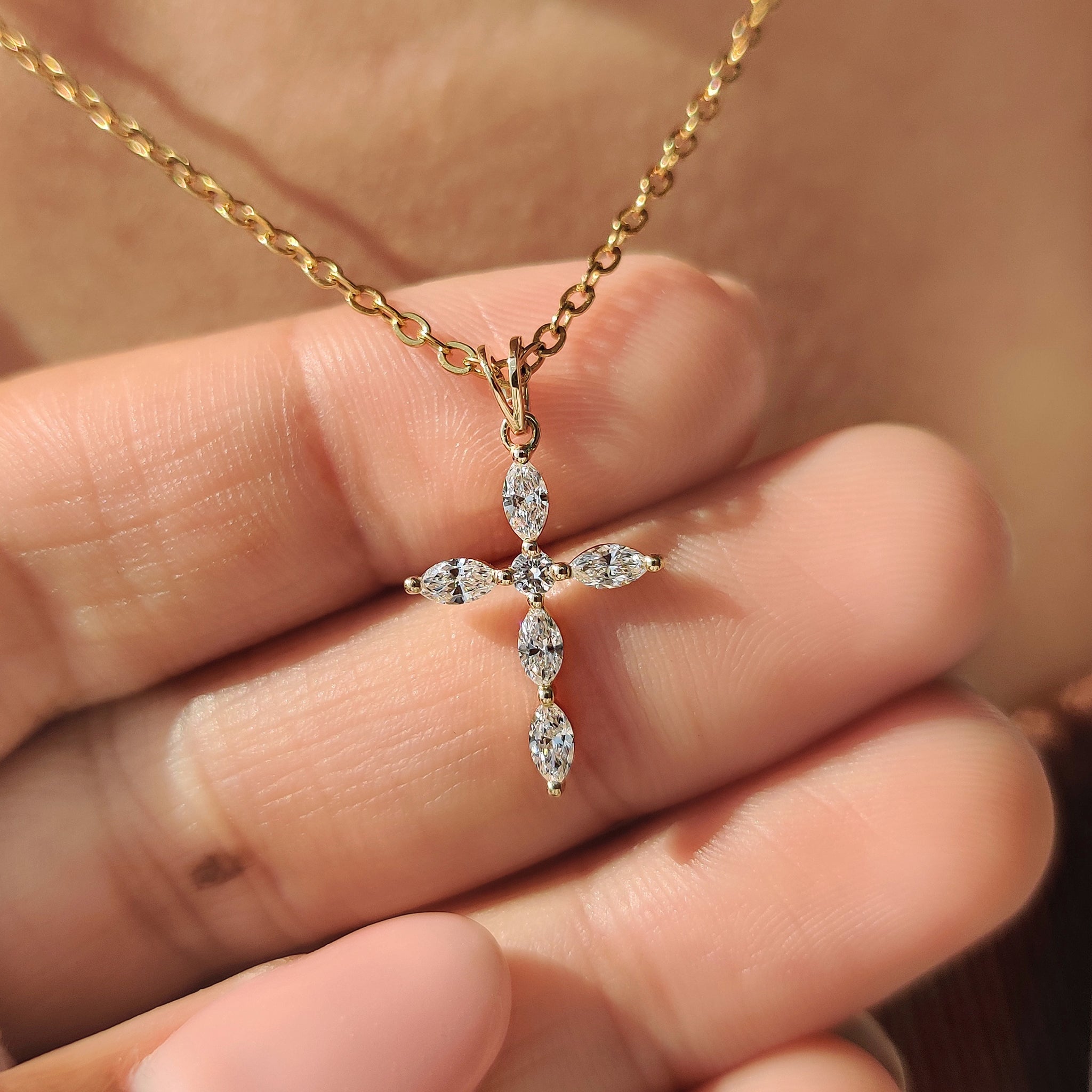Cross Marquise Diamond Pendant with round in Bunny Ear Main image