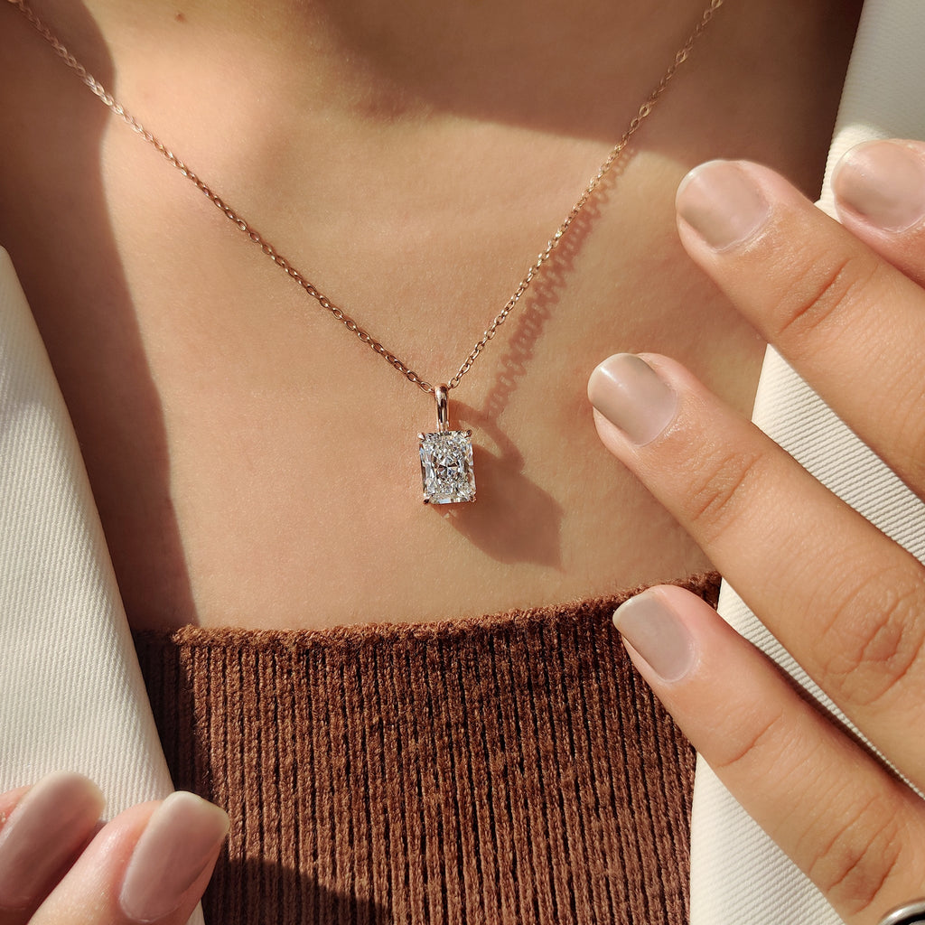 Radiant Cut Pendant Set In Four Claw Prong
