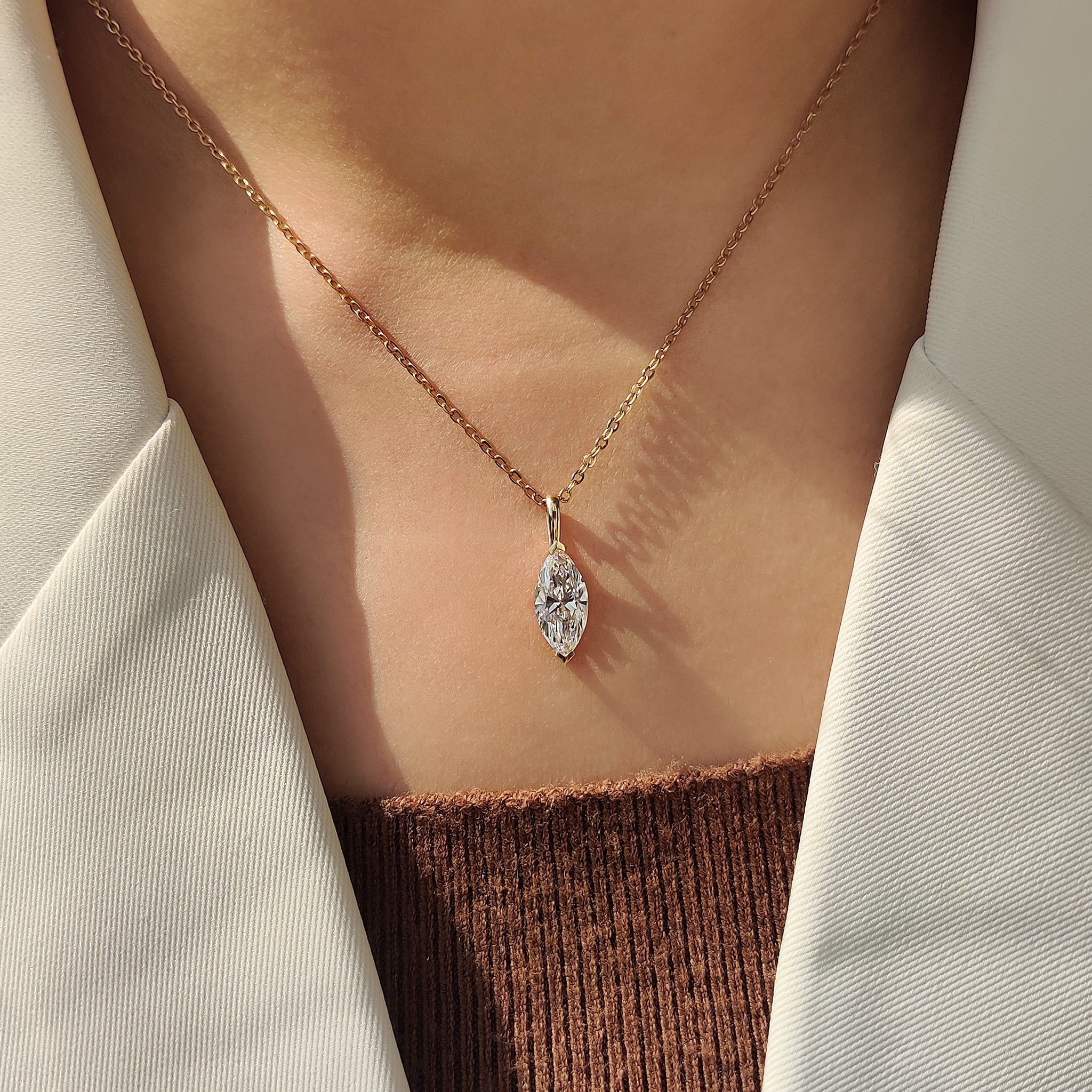 Solitaire Style Marquise Diamond Pendant