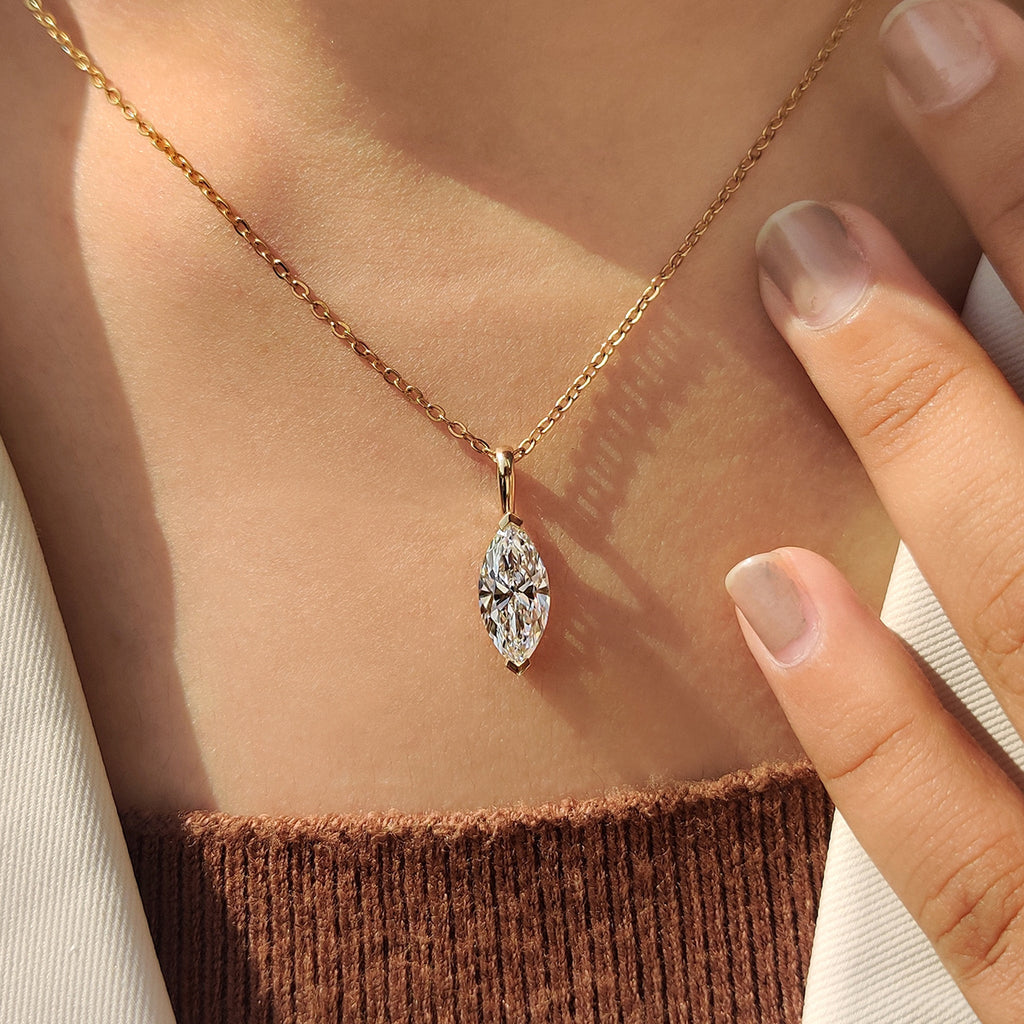 Solitaire Style Marquise Diamond Pendant