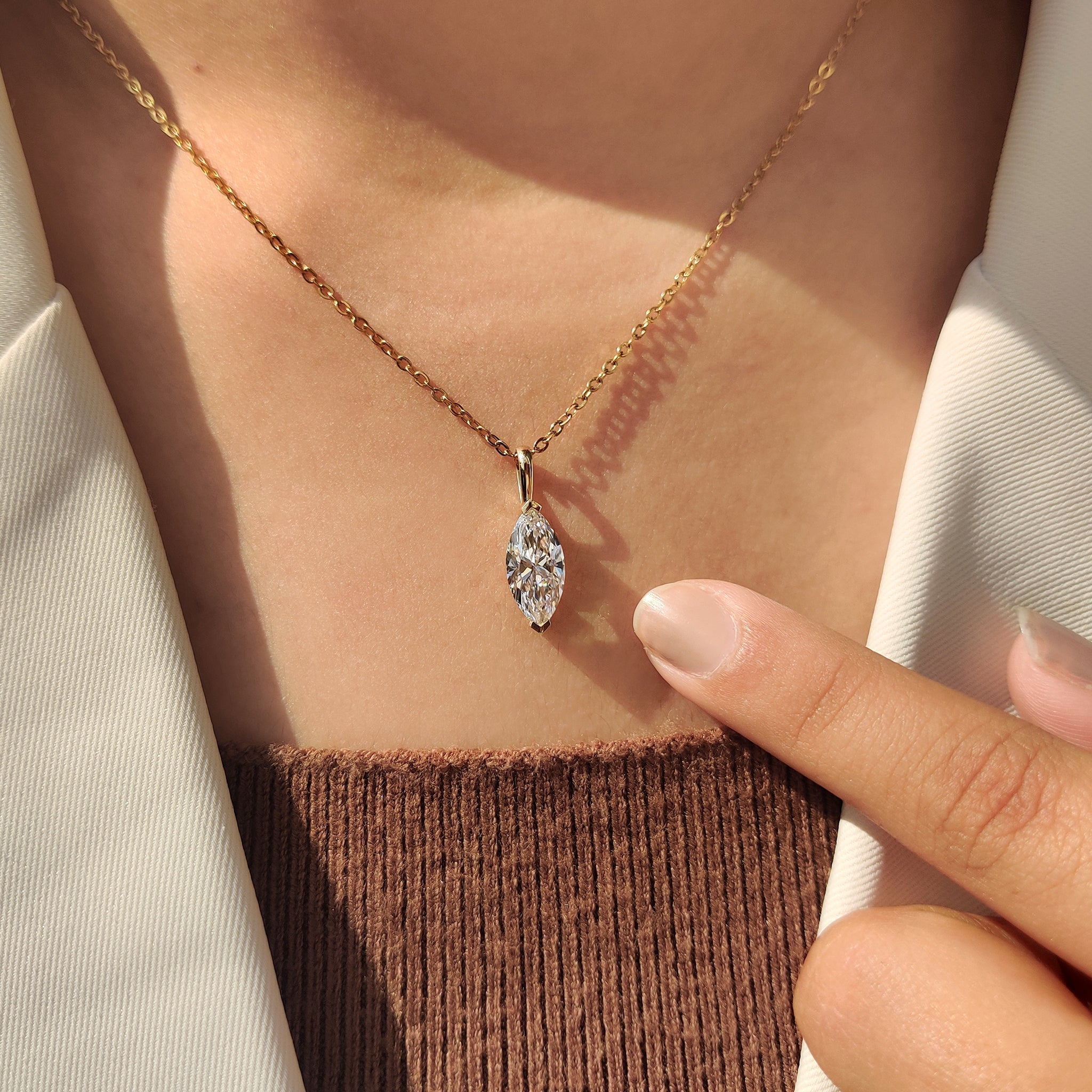 Solitaire Style Marquise Diamond Pendant