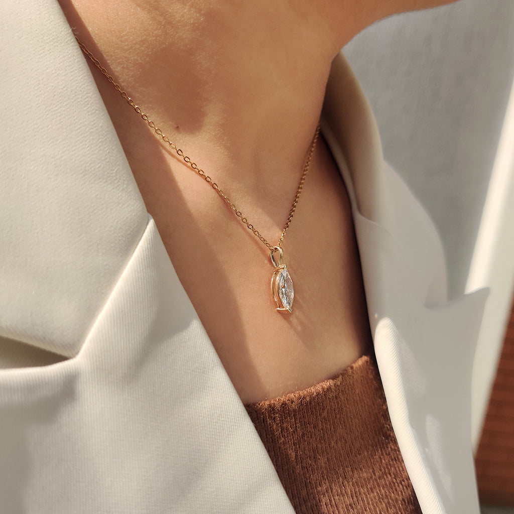 Solitaire Style Marquise Diamond Pendant