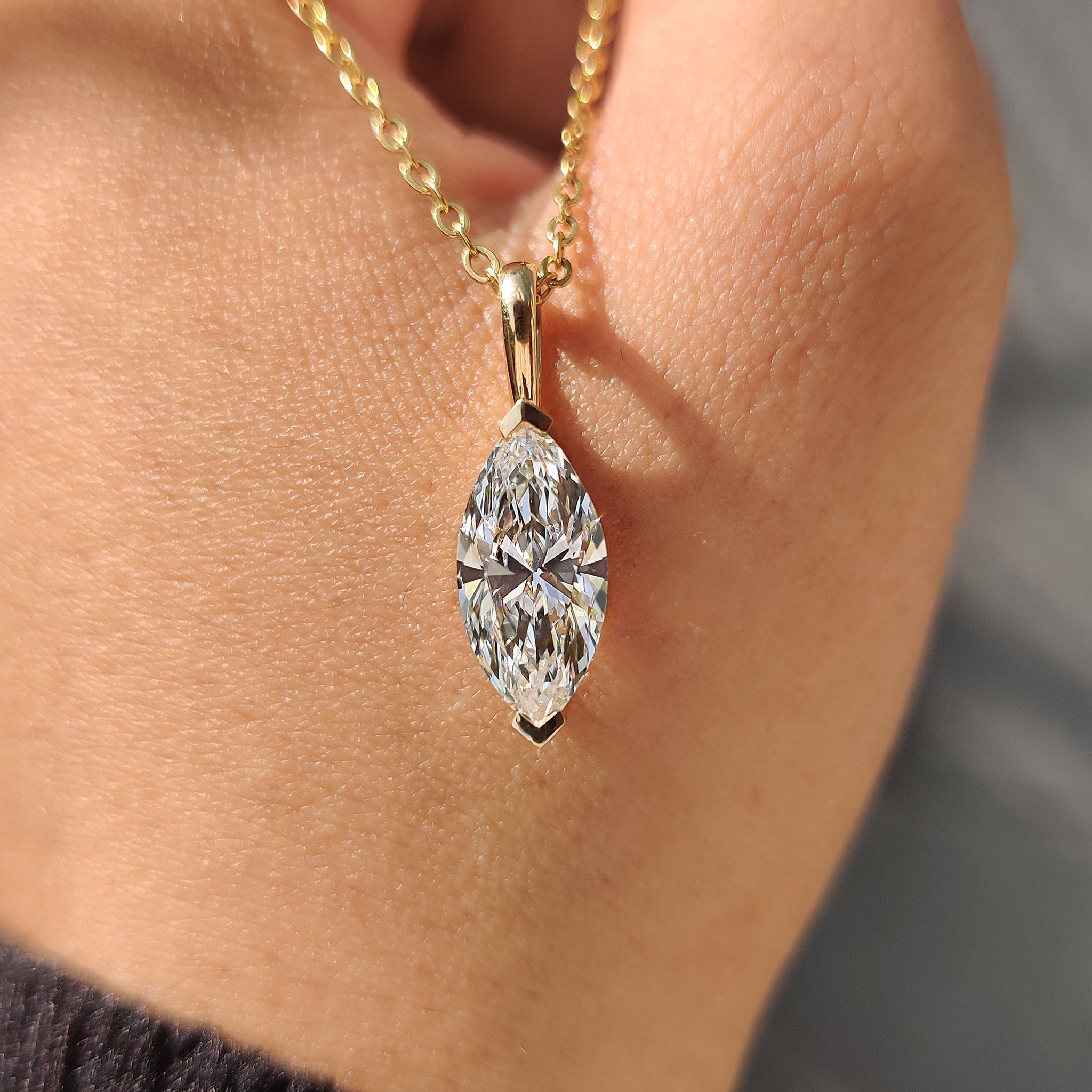 Solitaire Style Marquise Diamond Pendant
