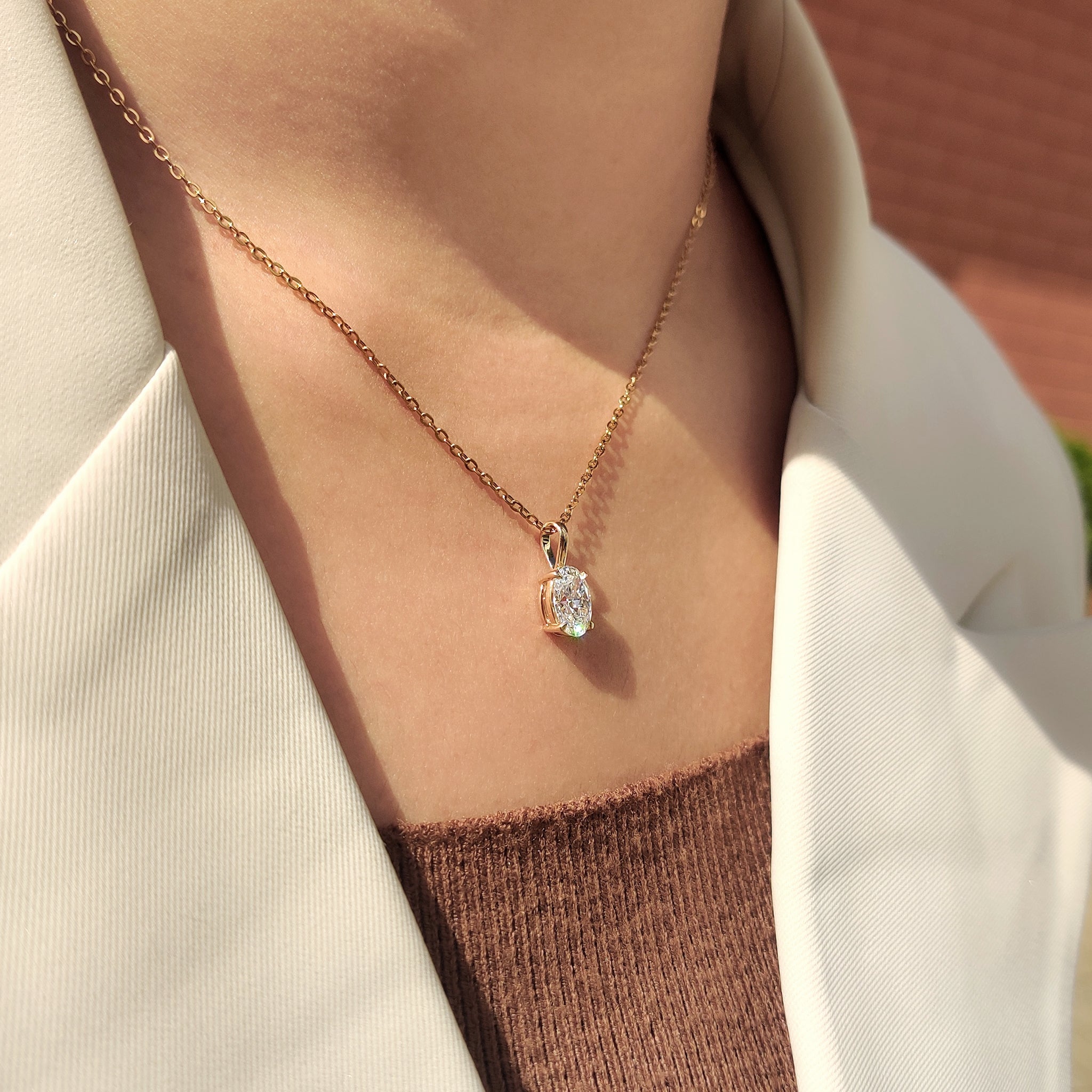 Oval Diamond Pendant With Four Claw prong