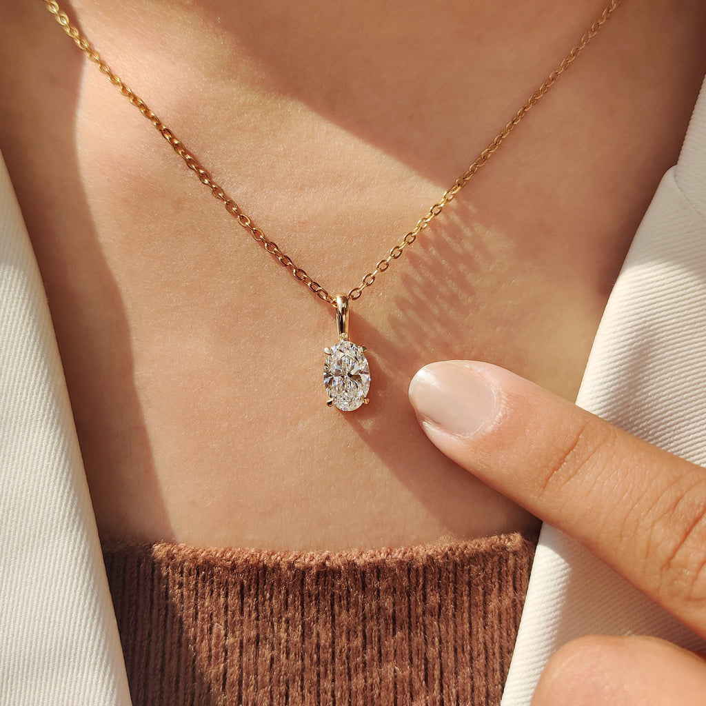 Oval Diamond Pendant With Four Claw prong
