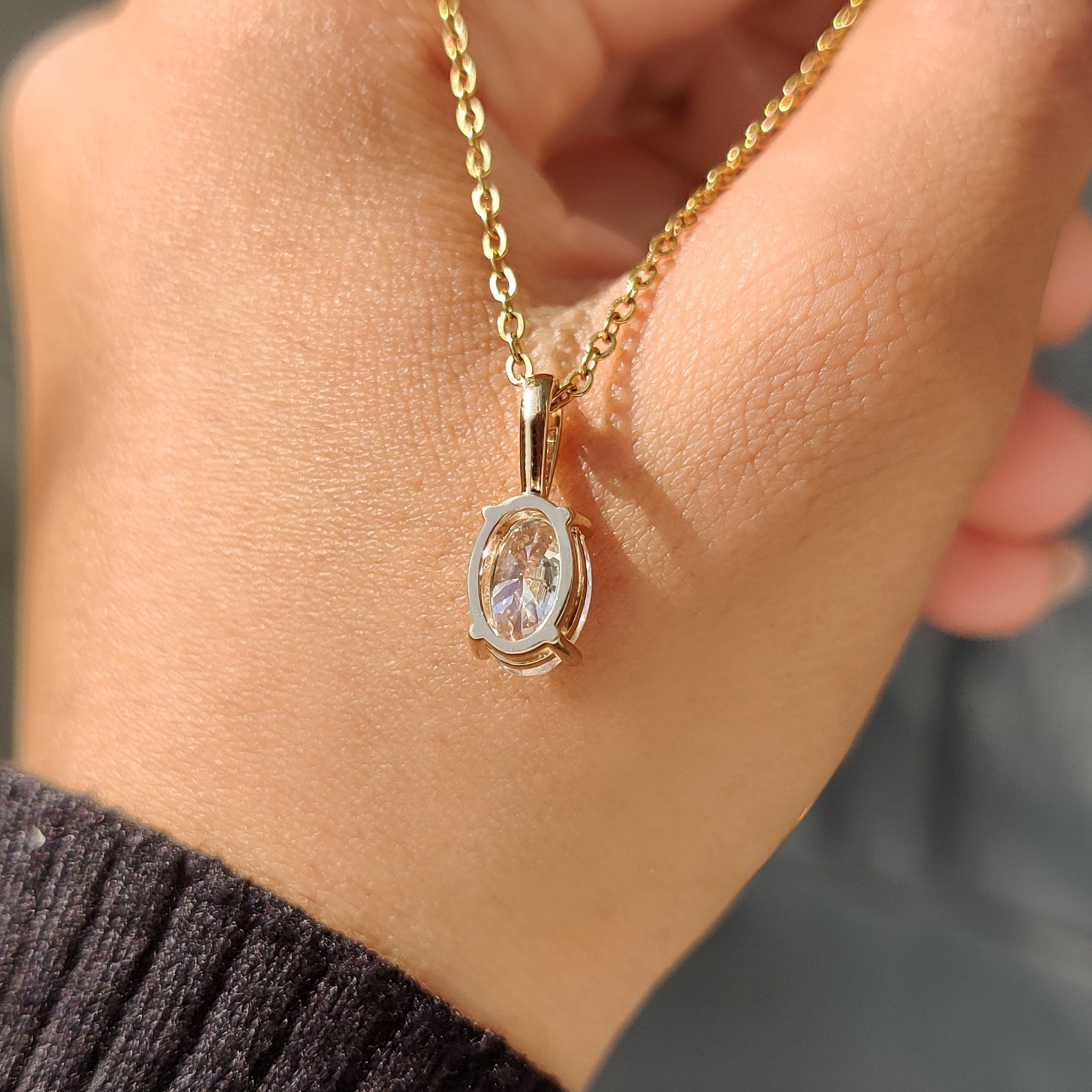 Oval Diamond Pendant With Four Claw prong