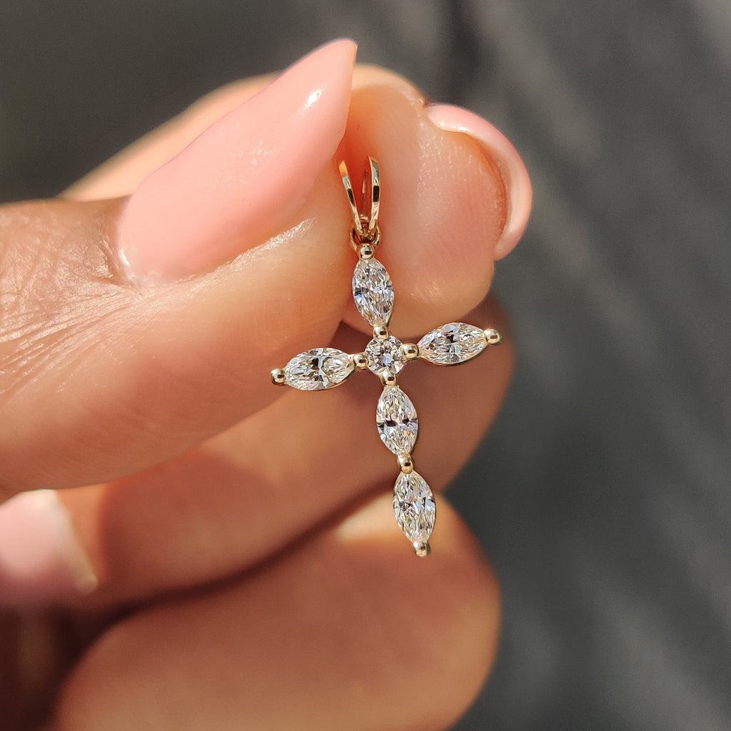 Cross Marquise Diamond Pendant with round in Bunny Ear