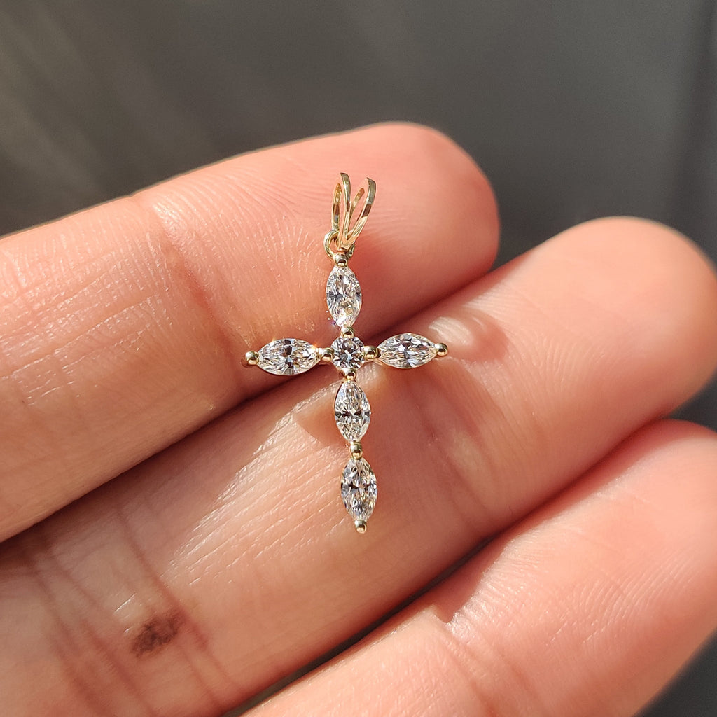 Cross Marquise Diamond Pendant with round in Bunny Ear