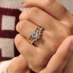 Hidden Halo Pear Shaped Ring with Curved Band