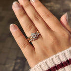 Hidden Halo Pear Shaped Ring with Curved Band