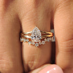 Hidden Halo Pear Shaped Ring with Curved Band