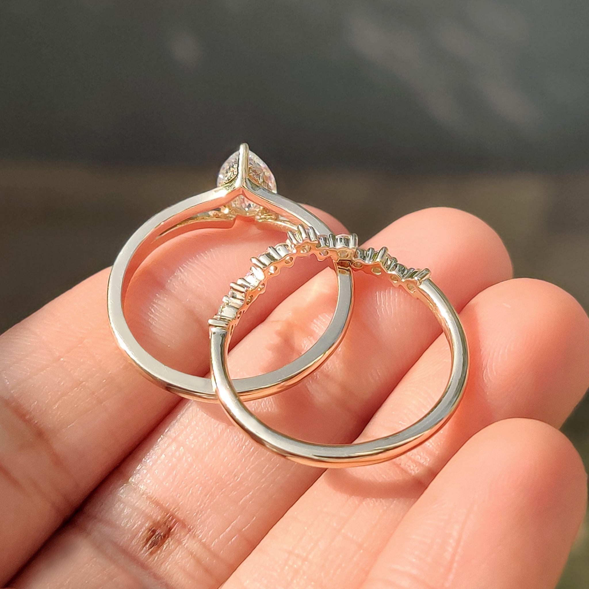 Hidden Halo Pear Shaped Ring with Curved Band