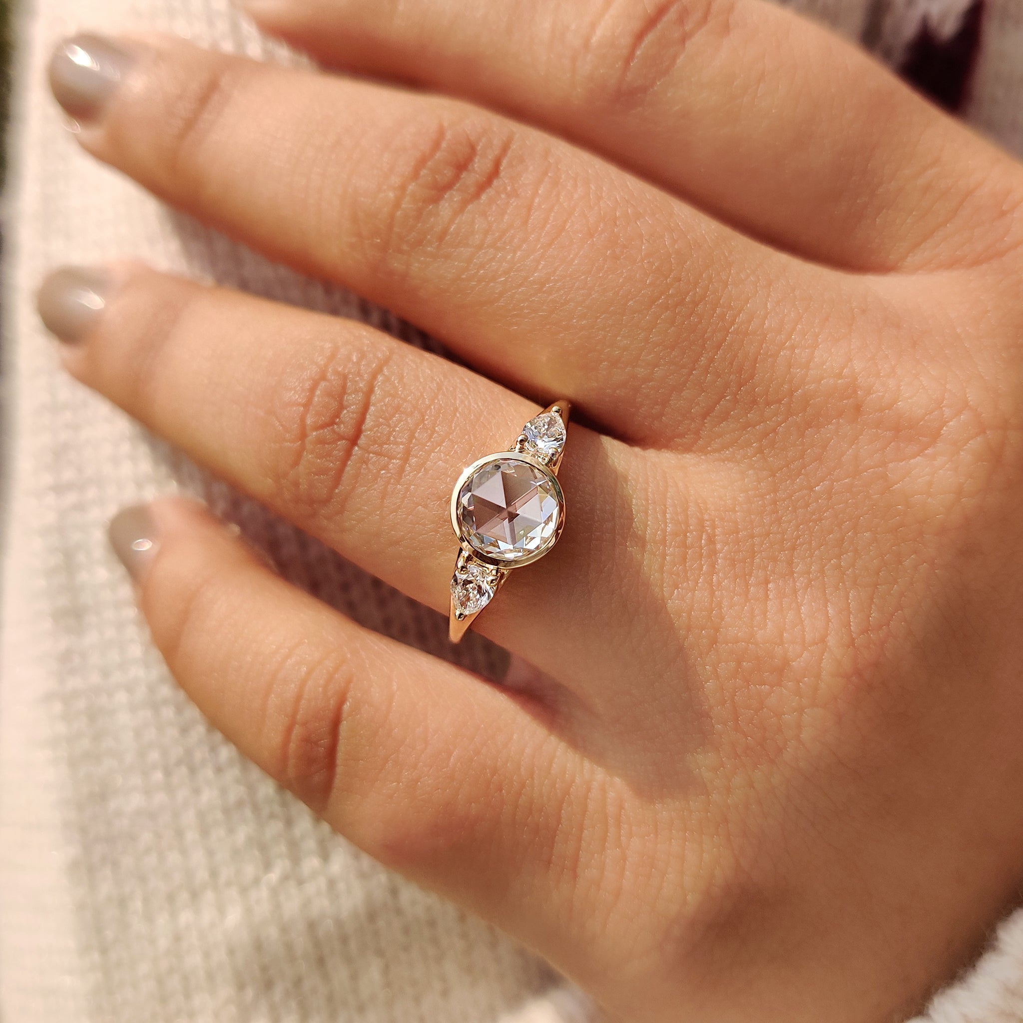 Round Rose Cut Bezel Setting Engagement Ring Secondary image