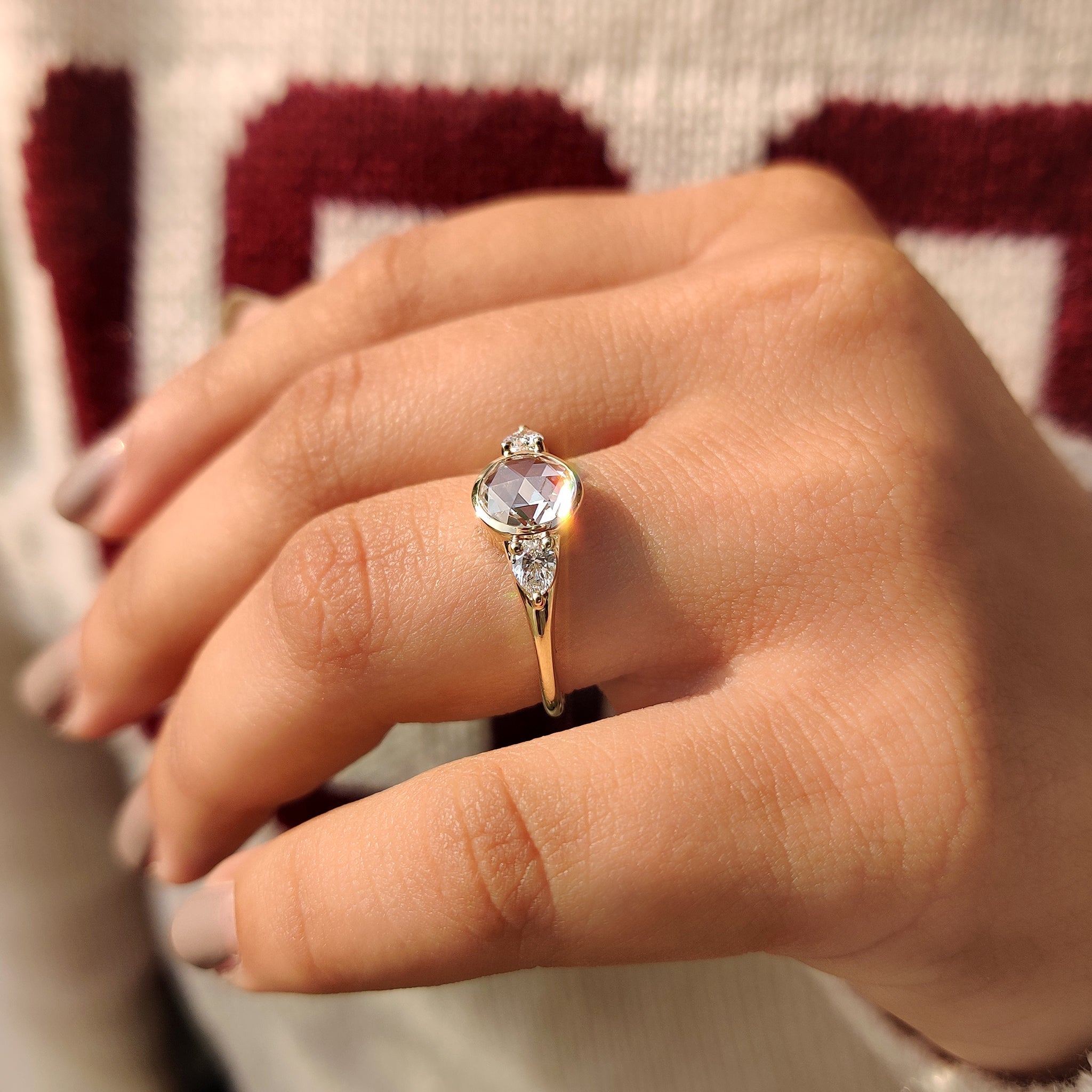 Round Rose Cut Bezel Setting Engagement Ring