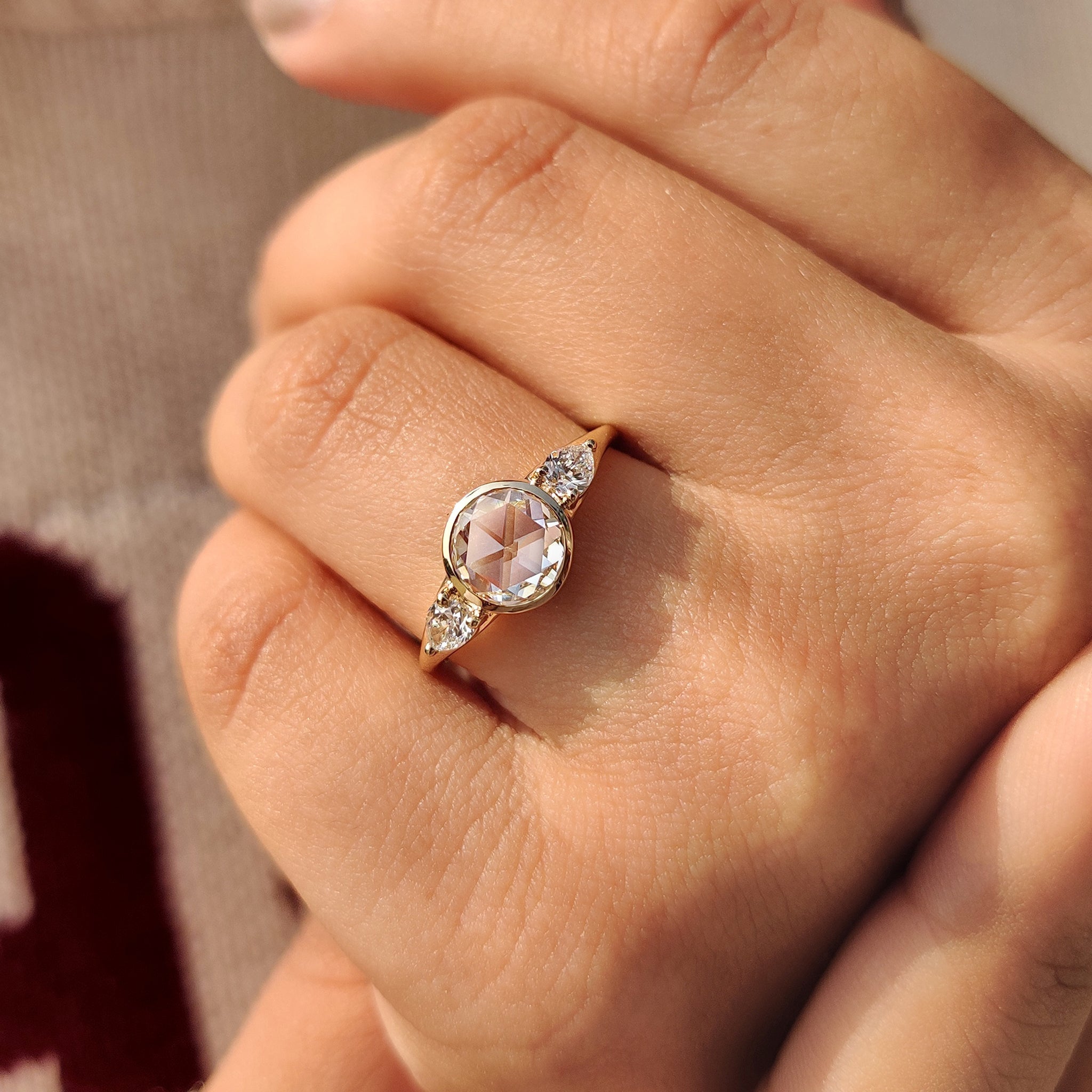 Round Rose Cut Bezel Setting Engagement Ring